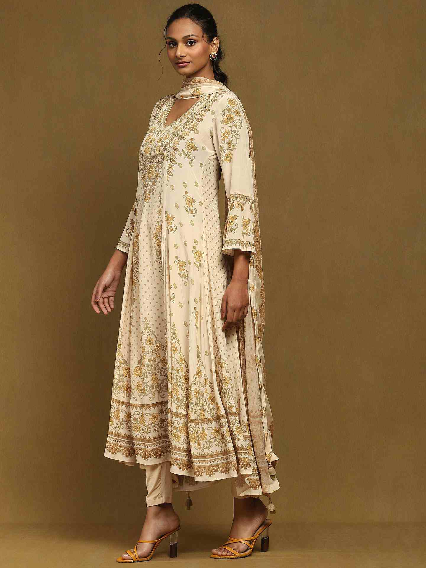 Beige Vahida Crepe Suit Set