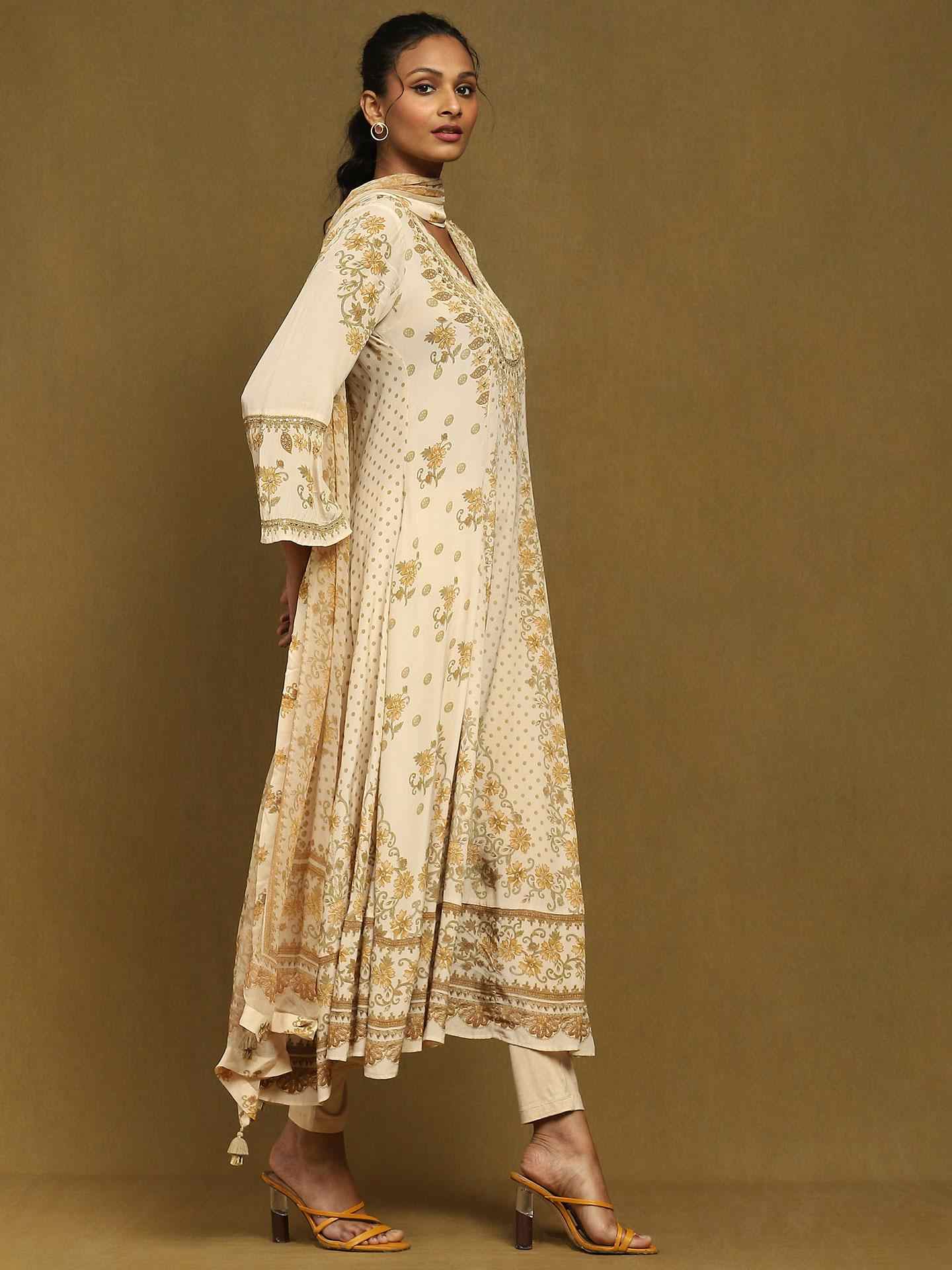 Beige Vahida Crepe Suit Set