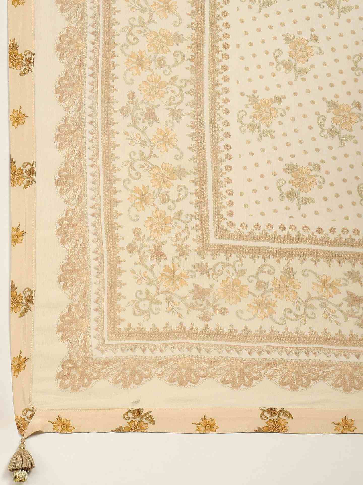 Beige Vahida Crepe Suit Set