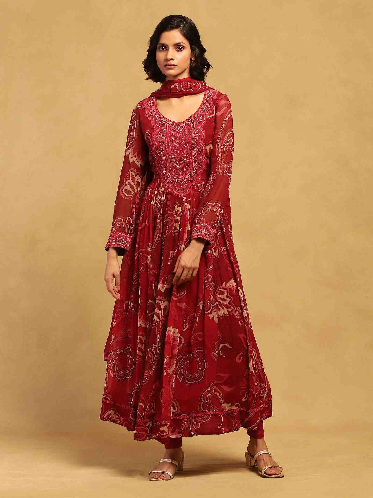Red Fatema Anarkali Suit