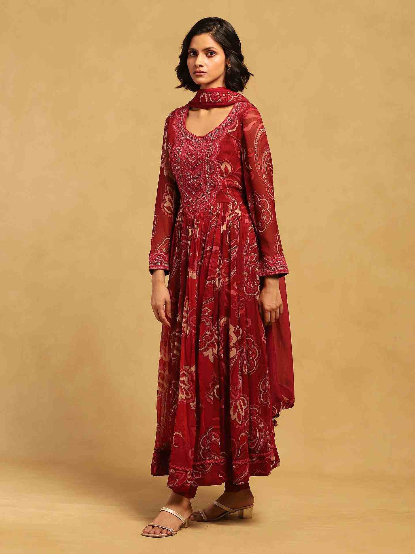 Red Fatema Anarkali Suit