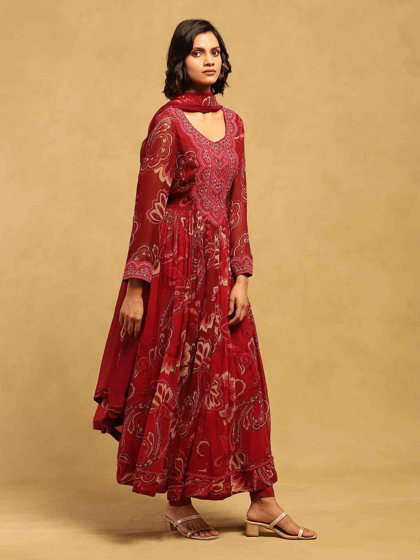 Red Fatema Anarkali Suit