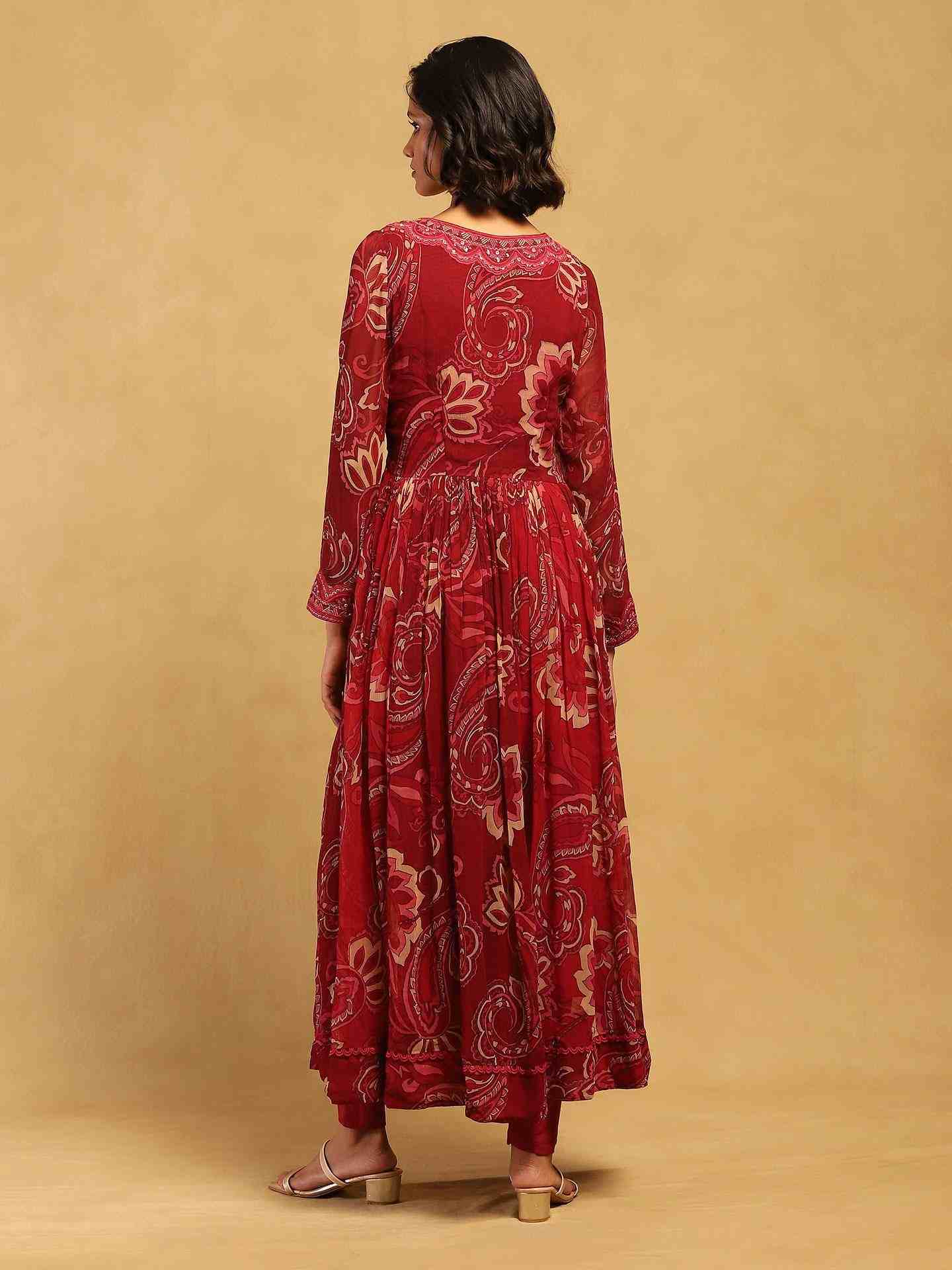 Red Fatema Anarkali Suit