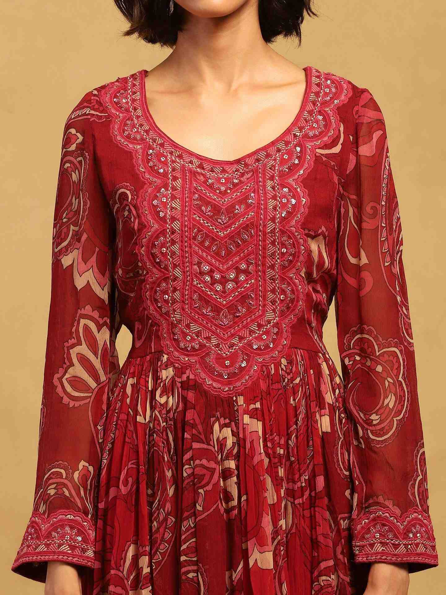 Red Fatema Anarkali Suit