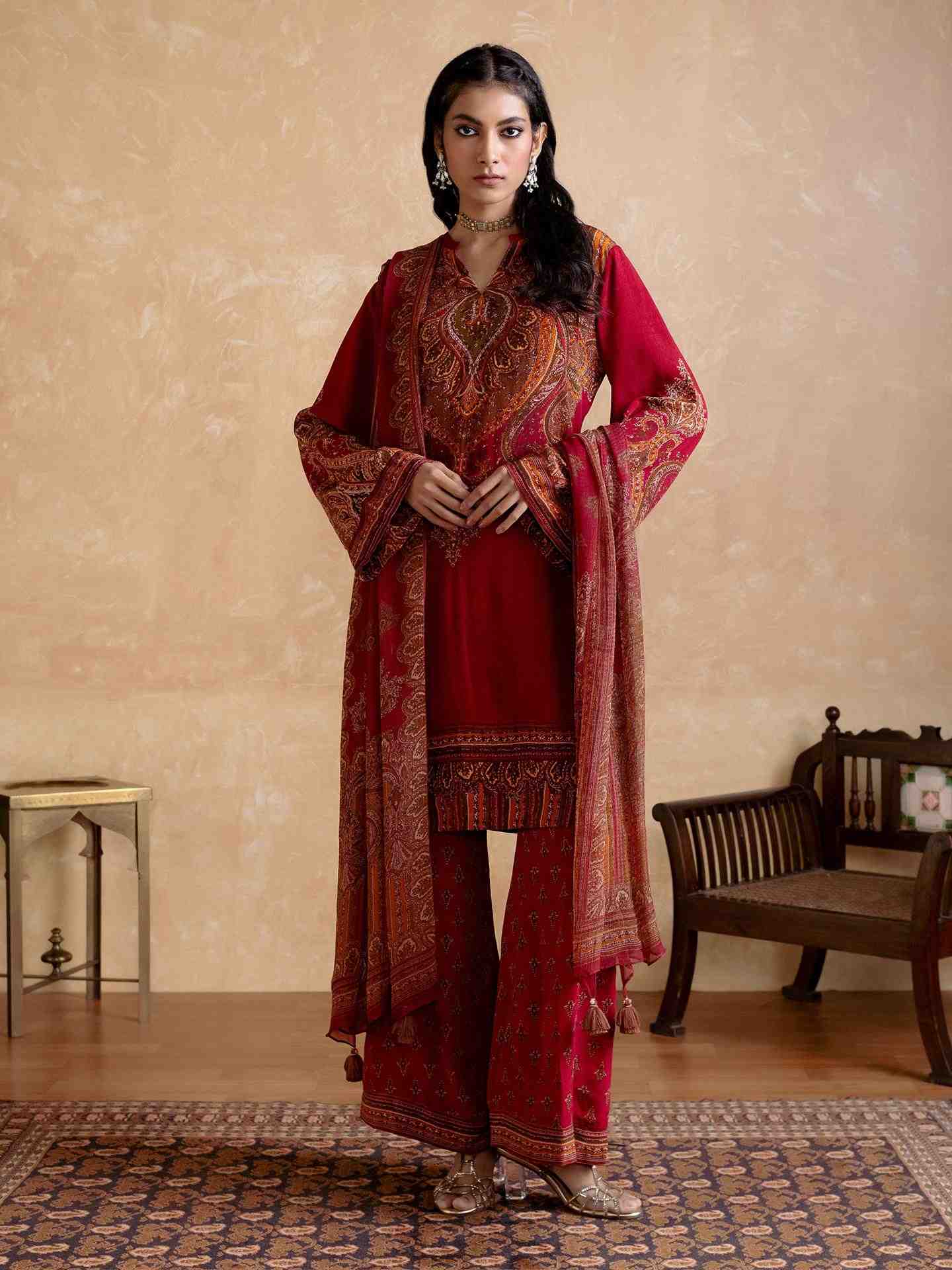 Red Adrika Suit Set