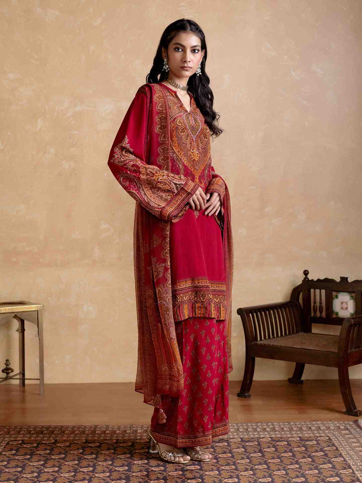 Red Adrika Suit Set