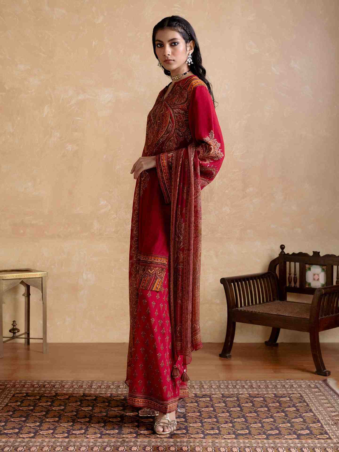 Red Adrika Suit Set