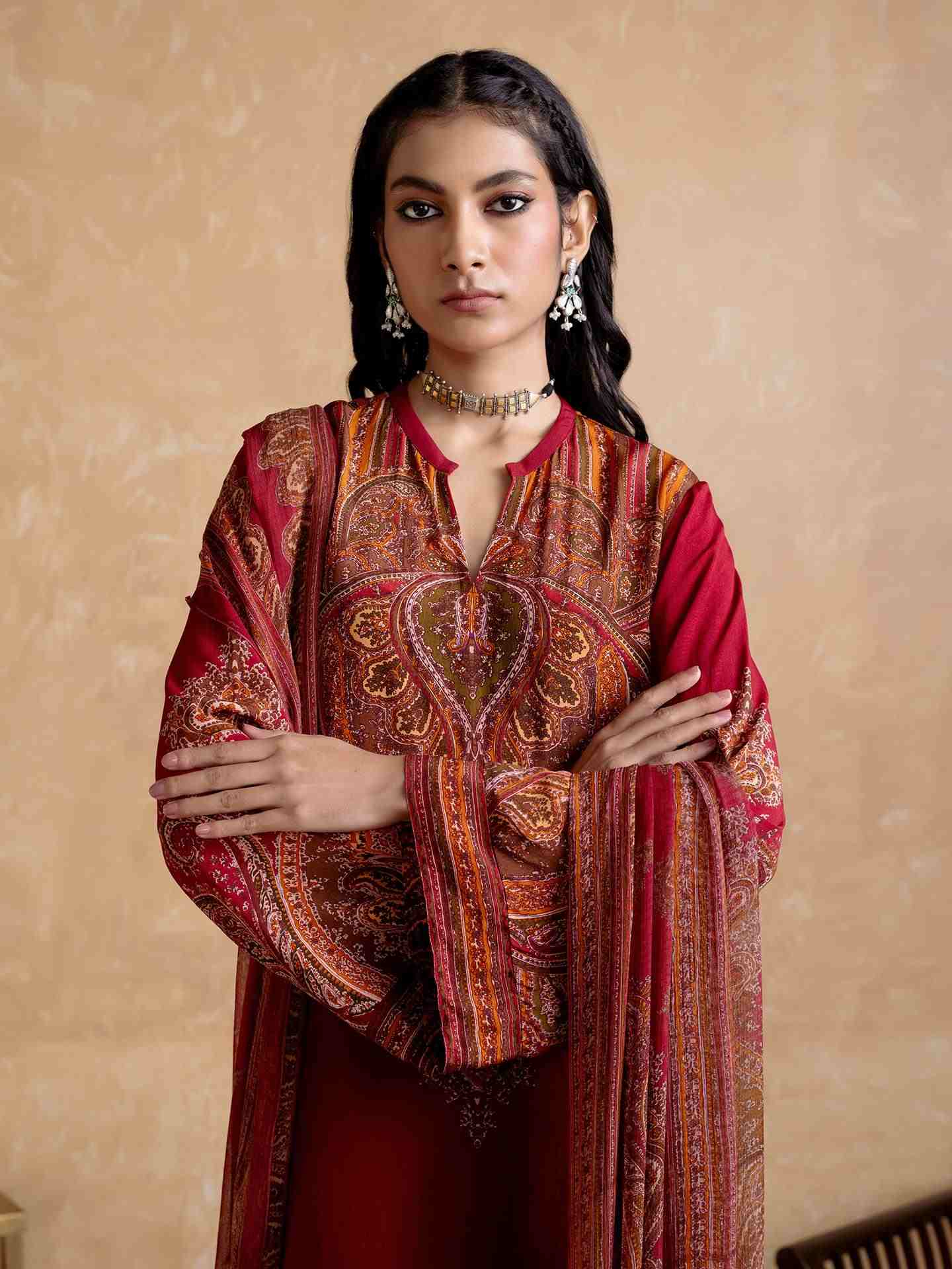 Red Adrika Suit Set