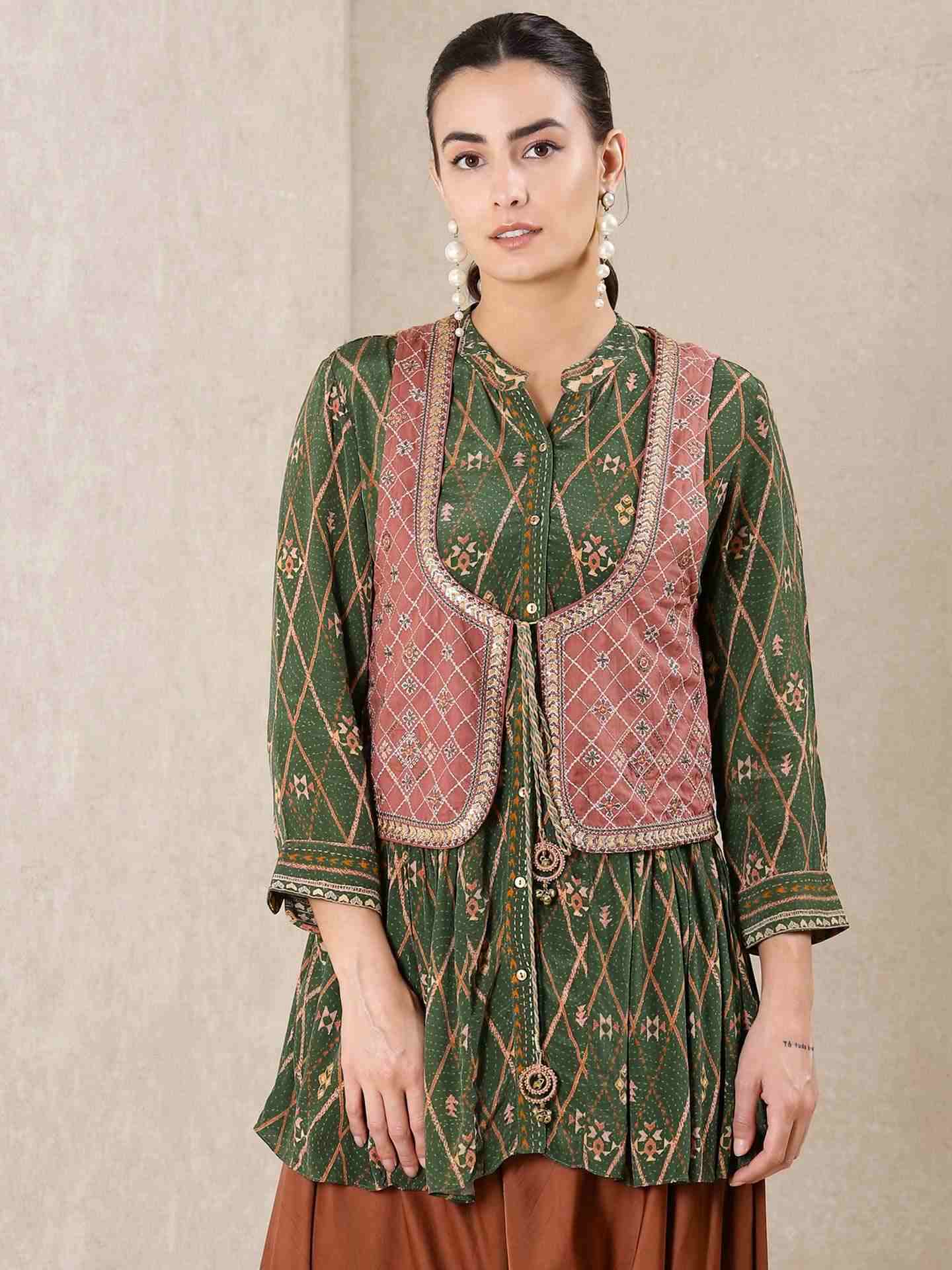 Green Alvira Allover Crepe Suit Set