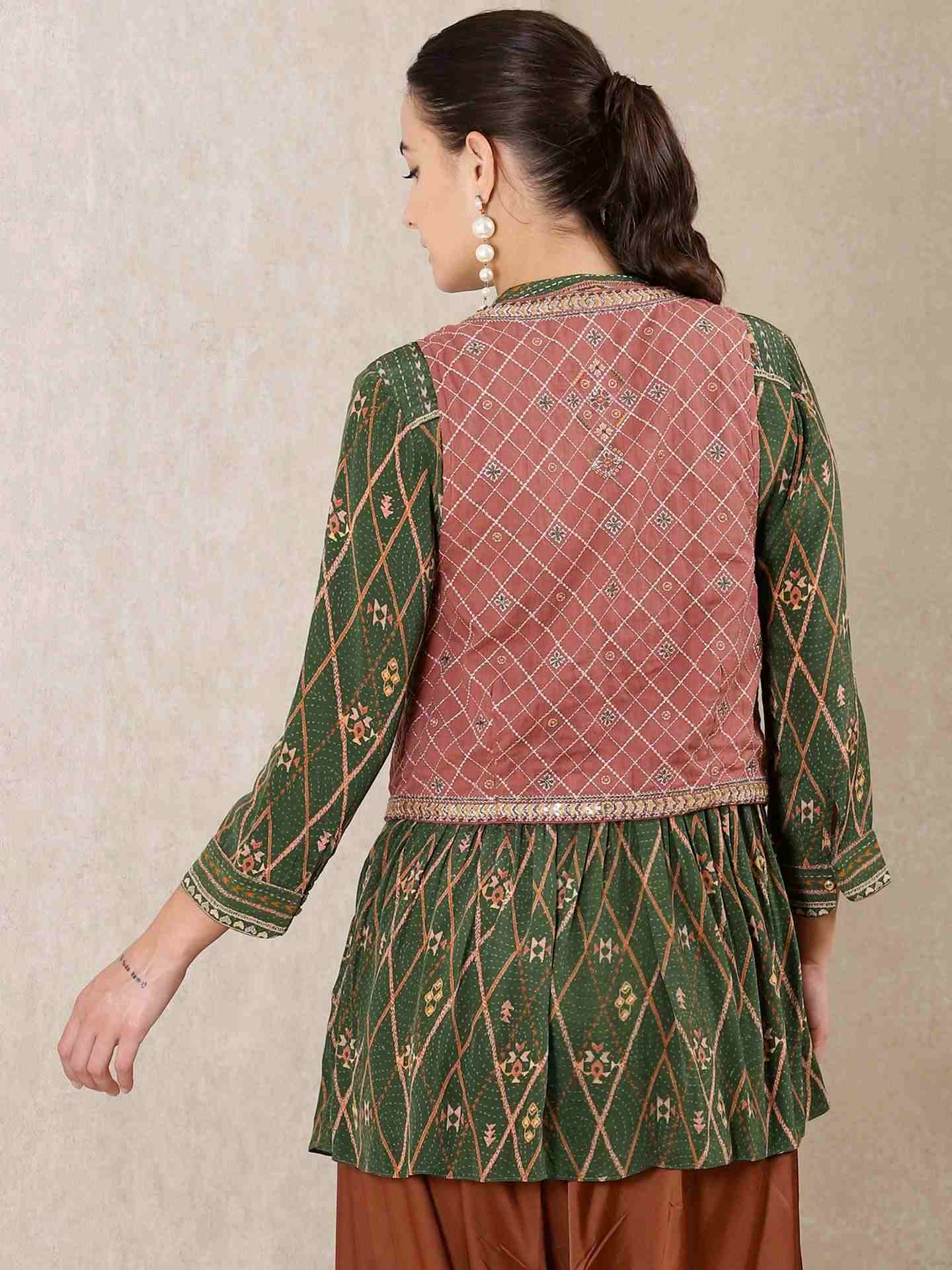 Green Alvira Allover Crepe Suit Set