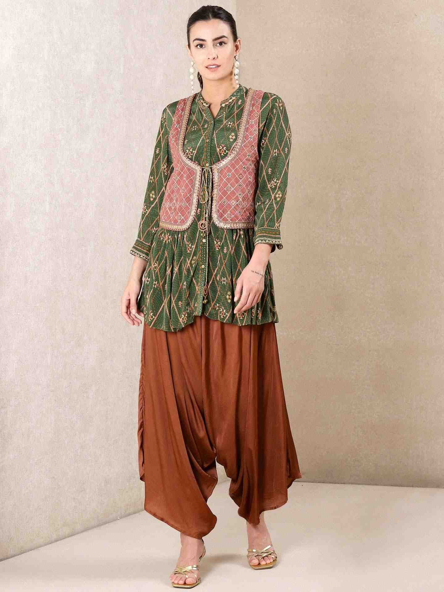 Green Alvira Allover Crepe Suit Set