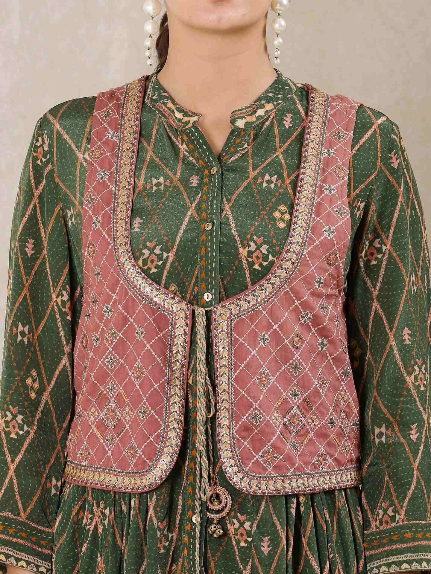 Green Alvira Allover Crepe Suit Set