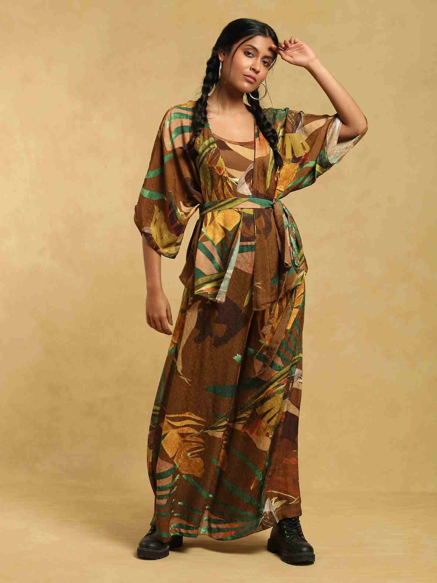 Brown Tropical Suit Set