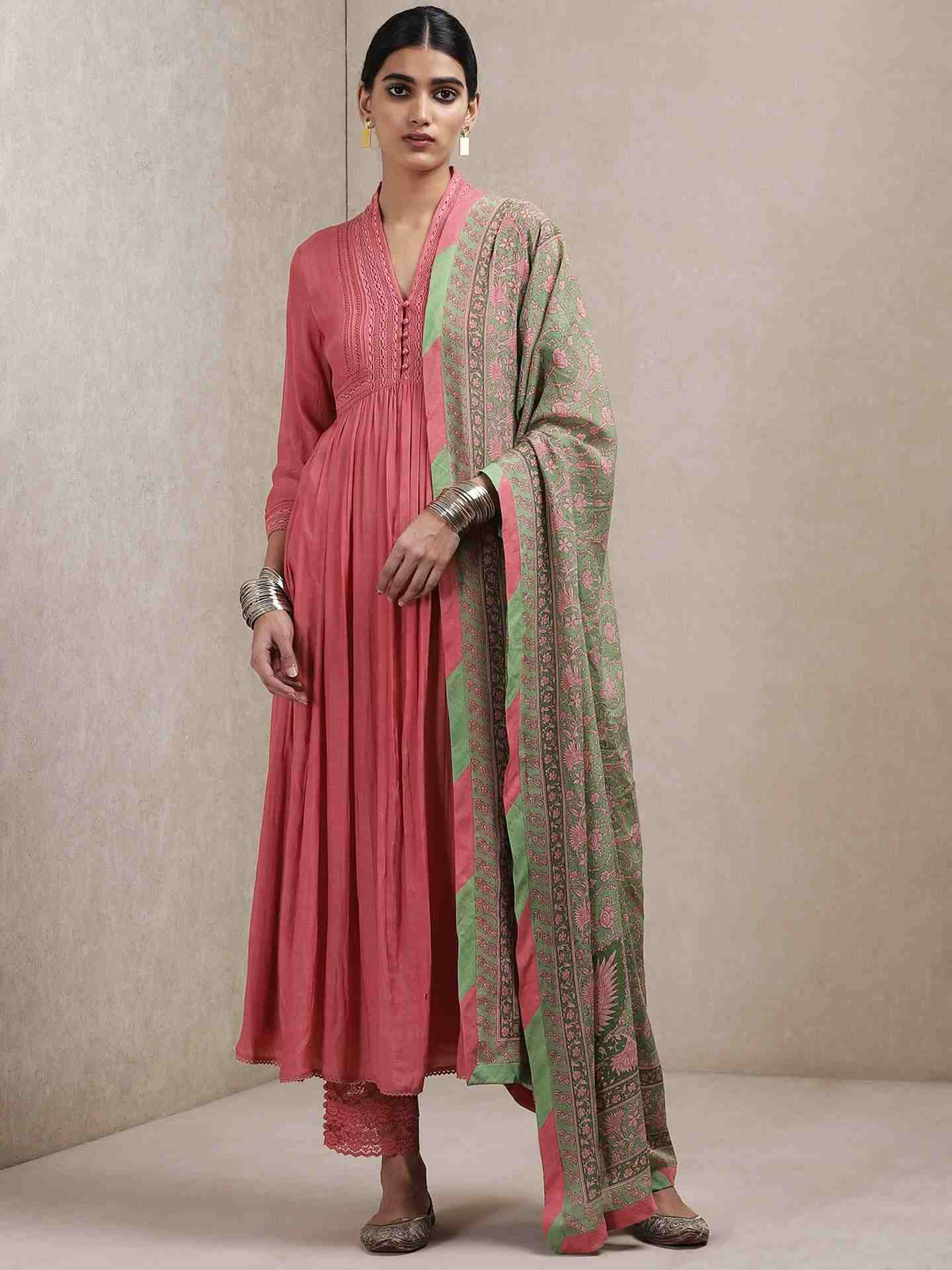 Pink Erham Anarkali Suit Set