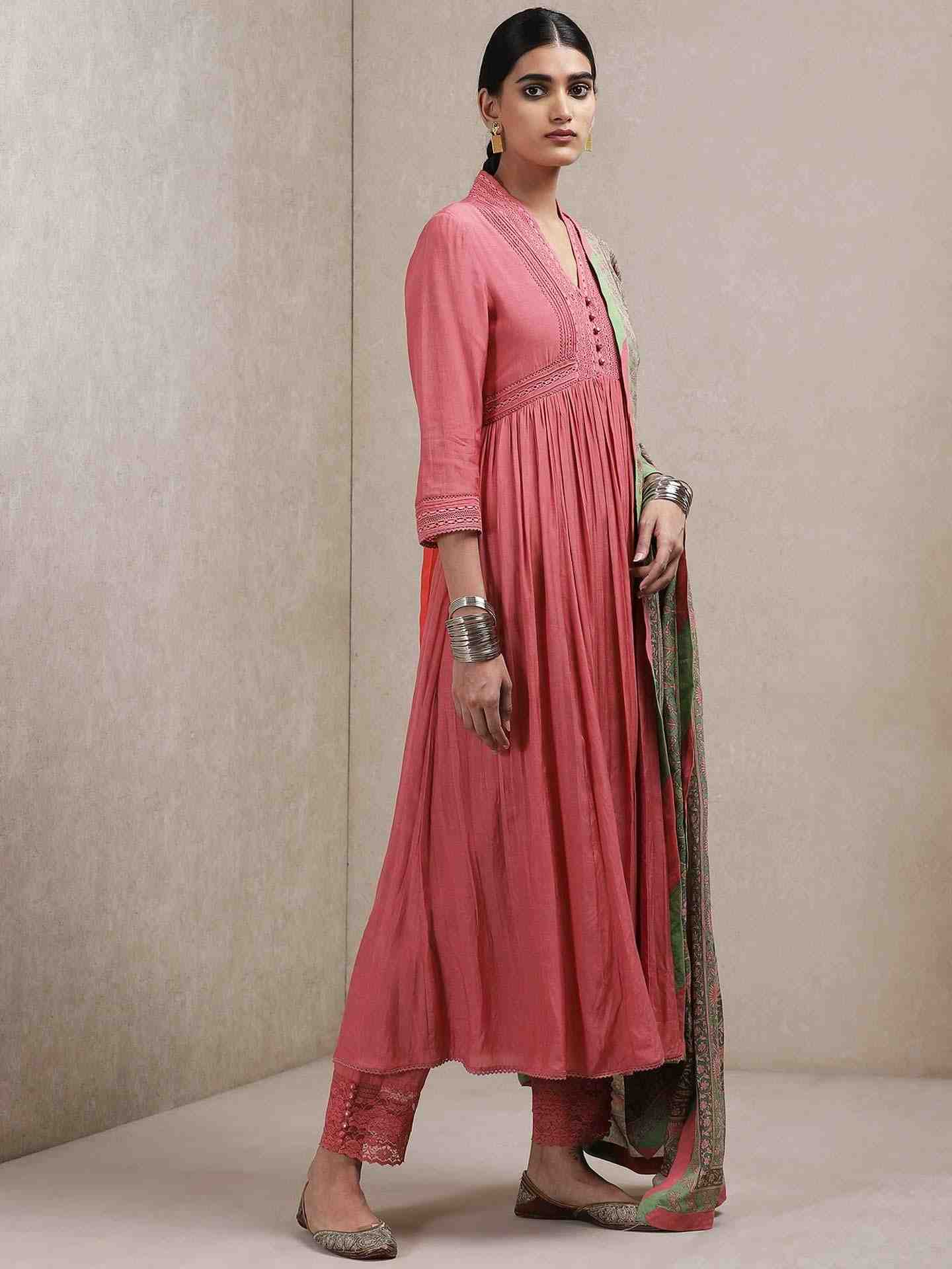 Pink Erham Anarkali Suit Set