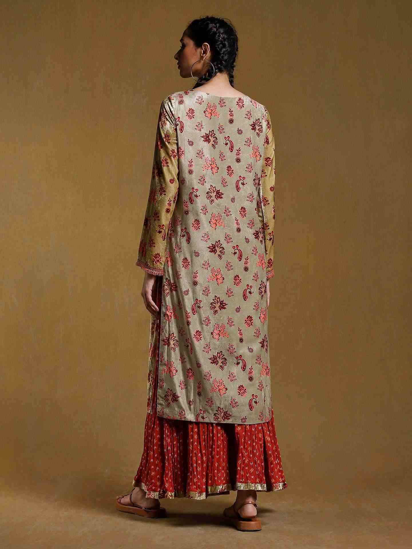 Green Godaveri Velvet Sharara Set