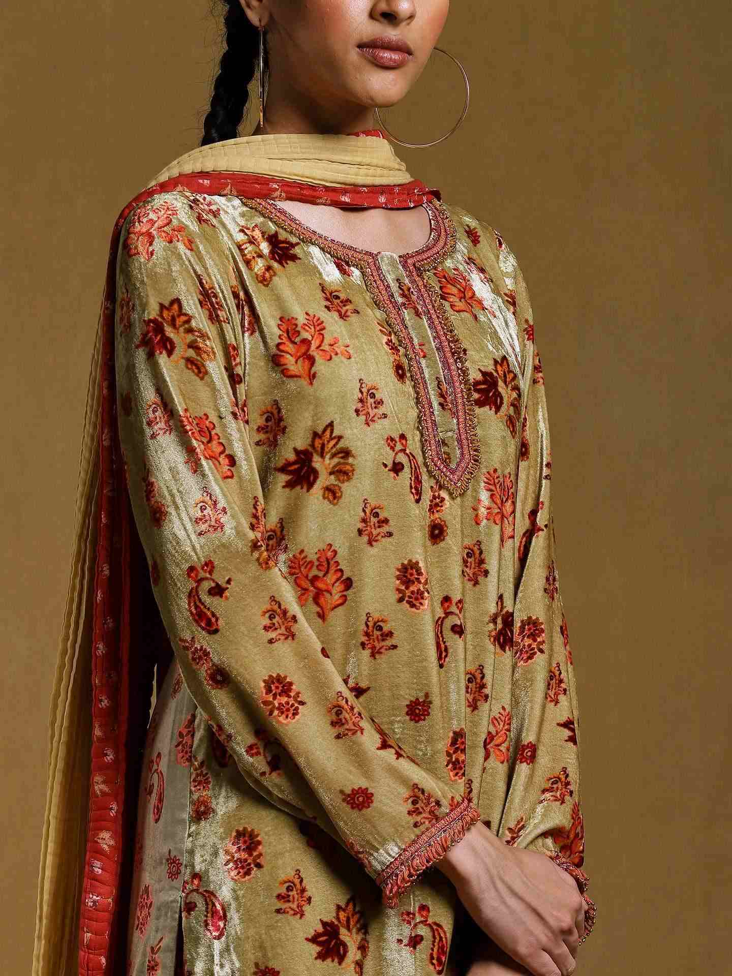 Green Godaveri Velvet Sharara Set