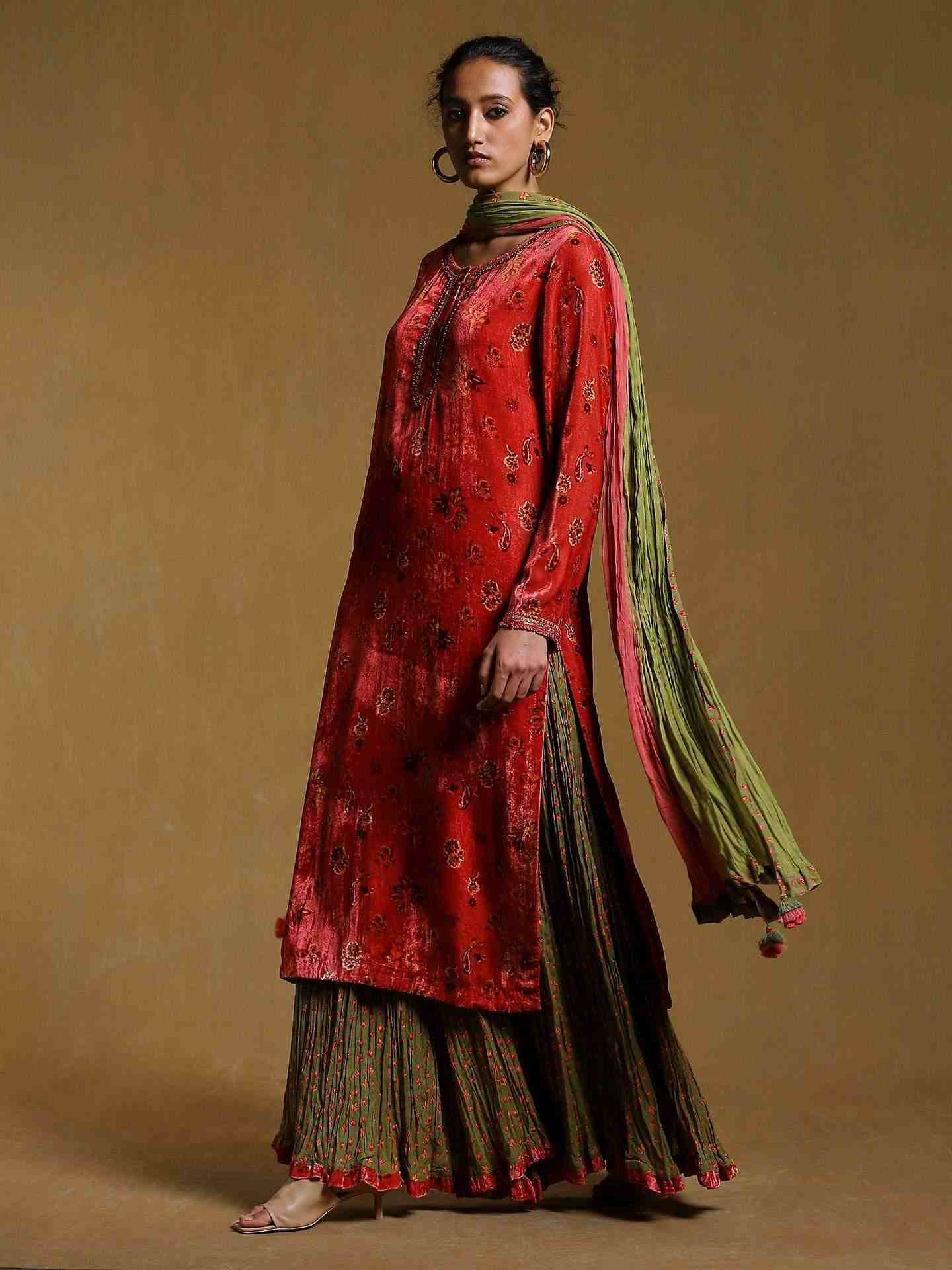 Pink Godaveri Velvet Sharara Set