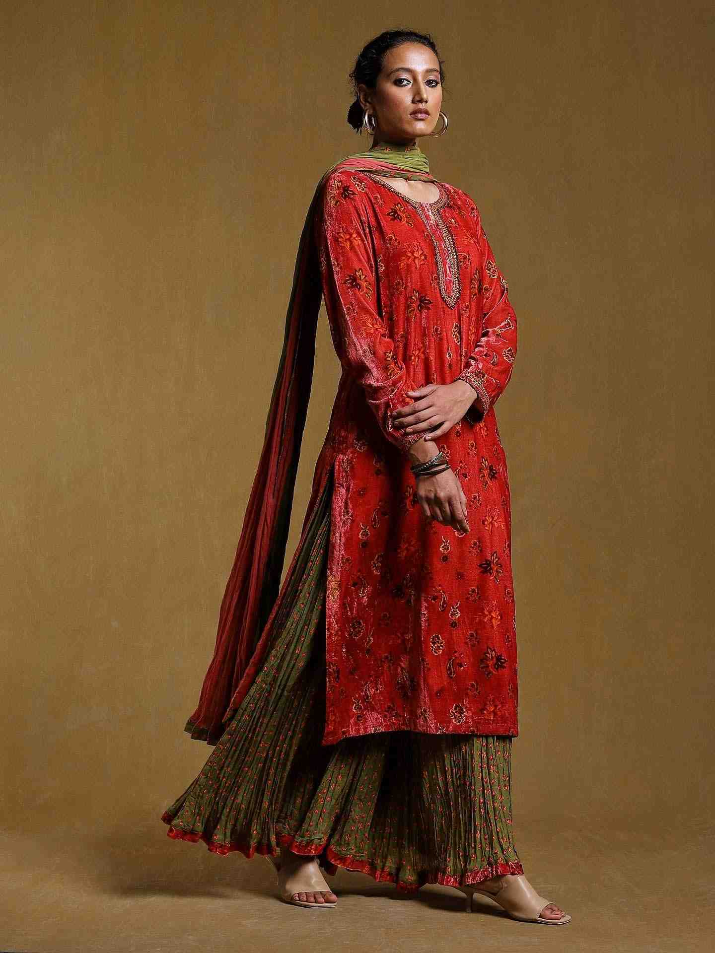 Pink Godaveri Velvet Sharara Set