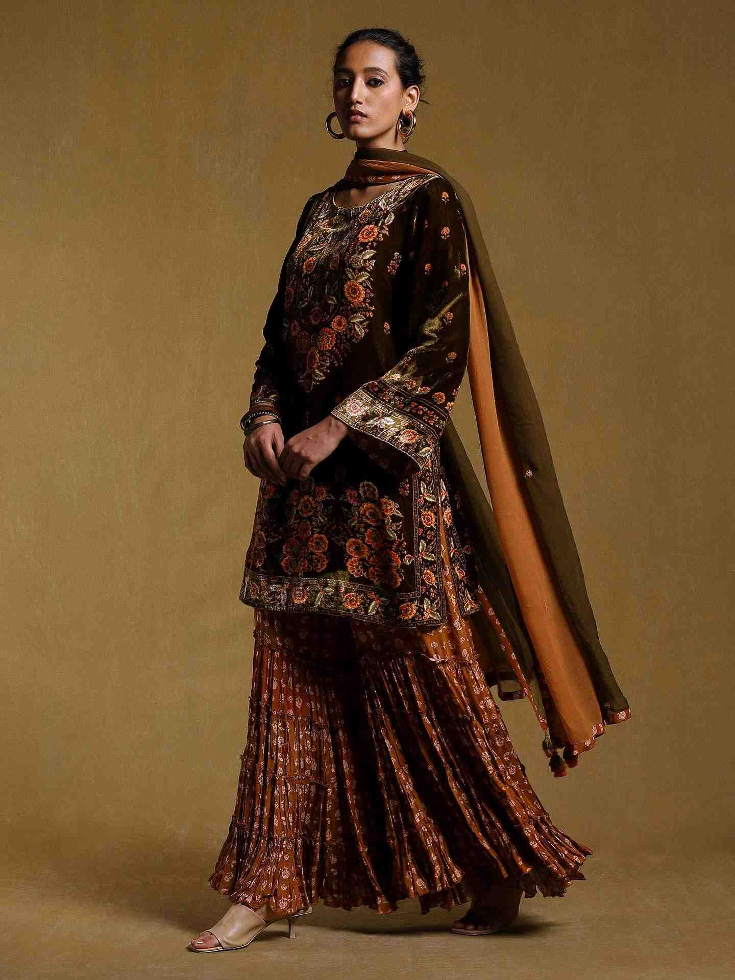 Green Kripa Velvet Sharara Set