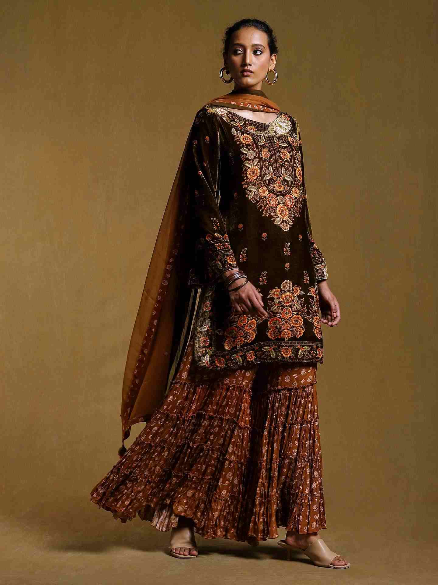 Green Kripa Velvet Sharara Set