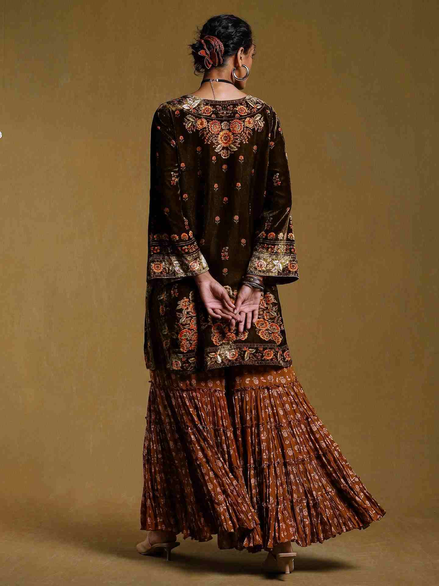 Green Kripa Velvet Sharara Set