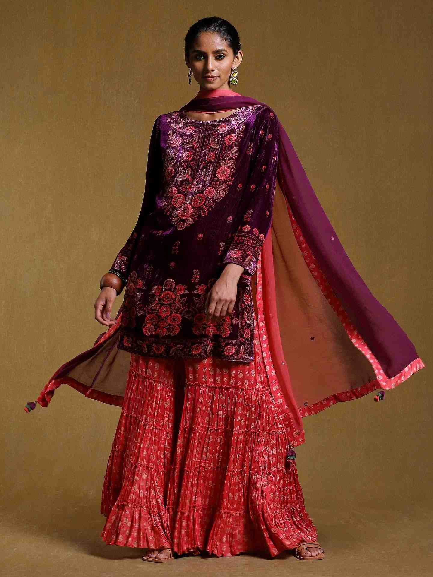 Purple Kripa Velvet Sharara Set