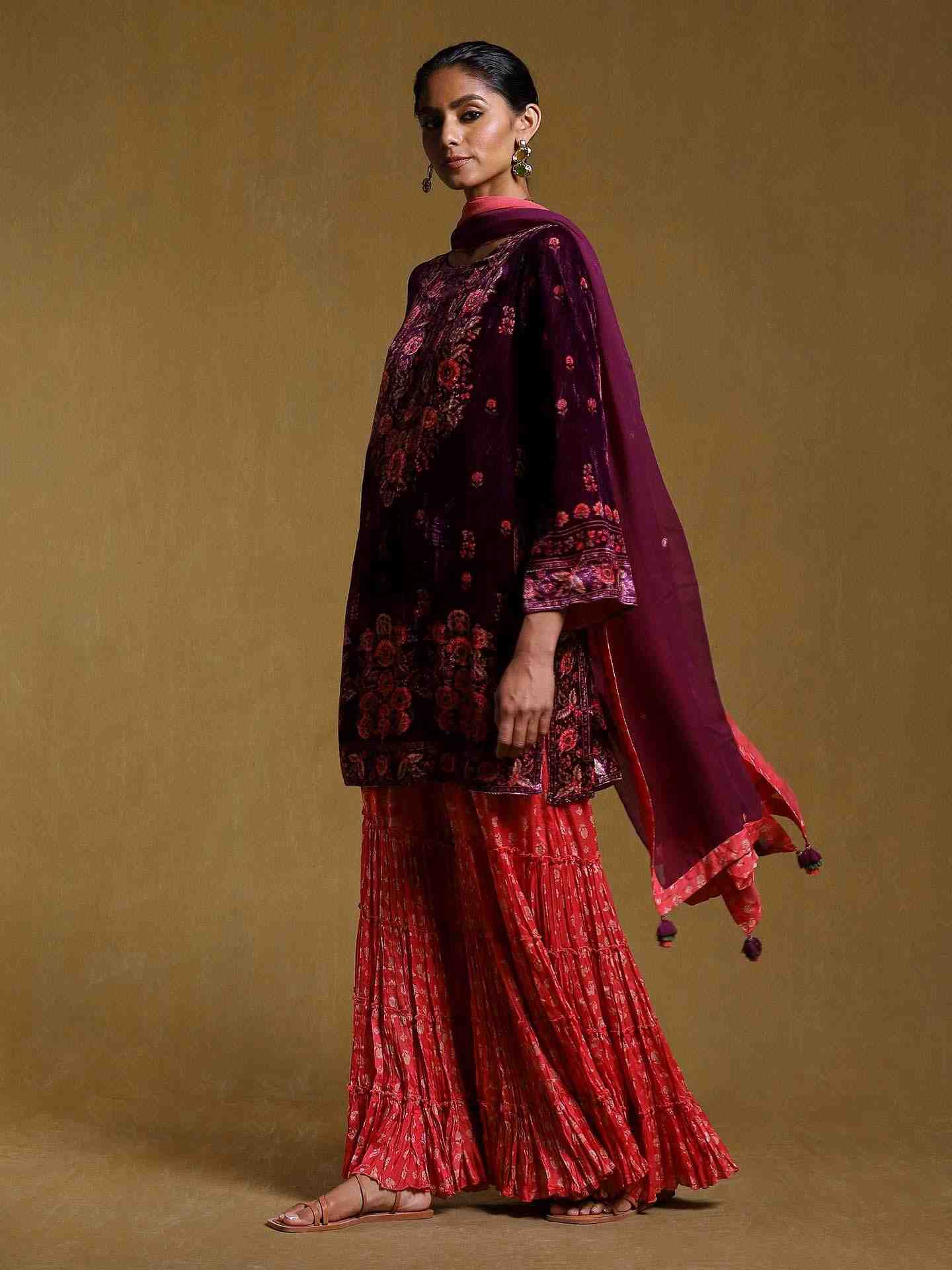Purple Kripa Velvet Sharara Set