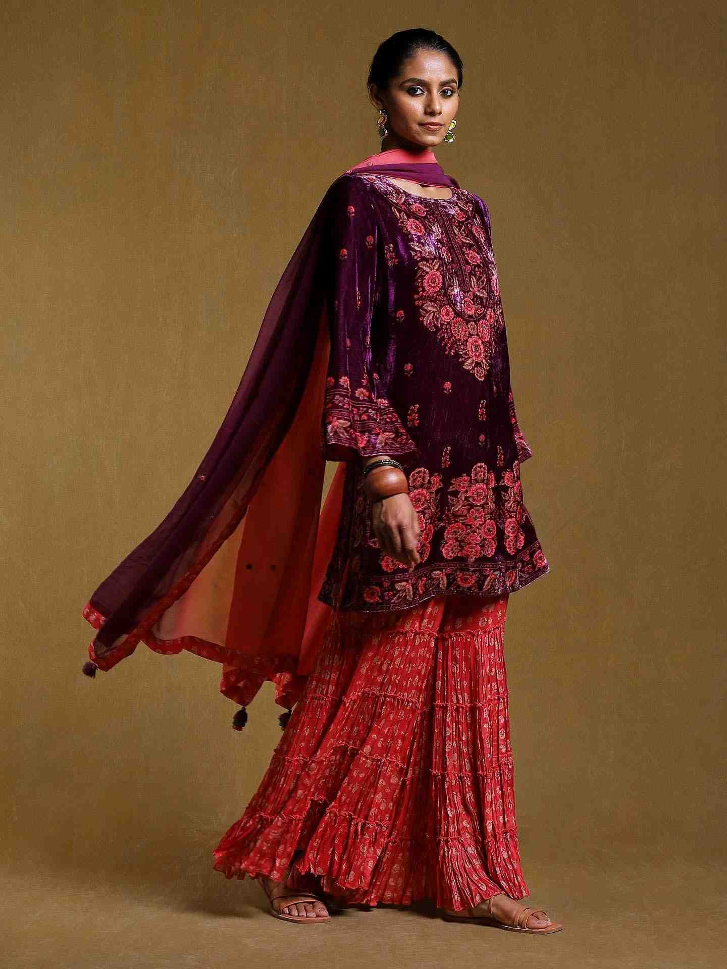 Purple Kripa Velvet Sharara Set