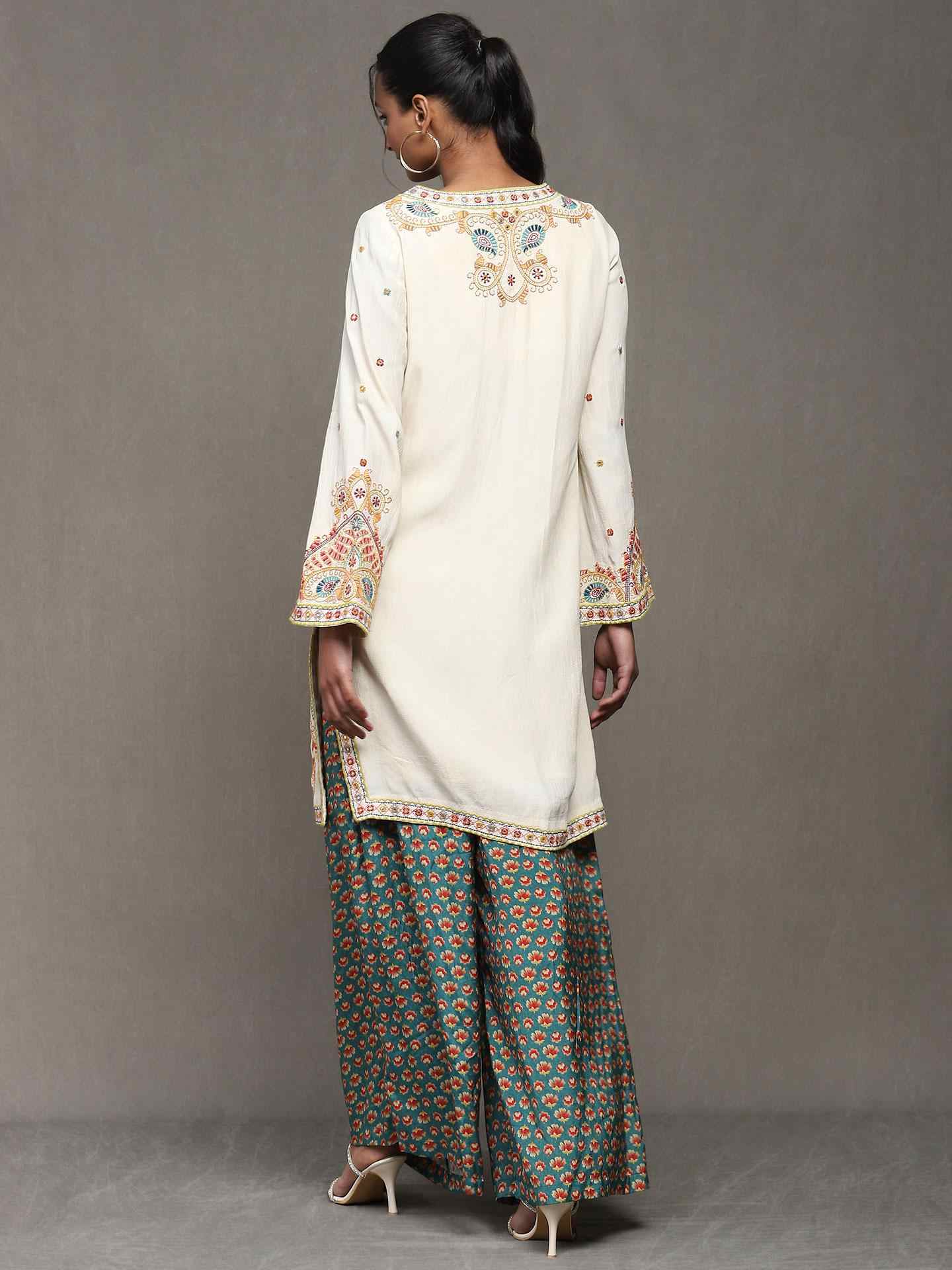 White Kantha Sharara Suit