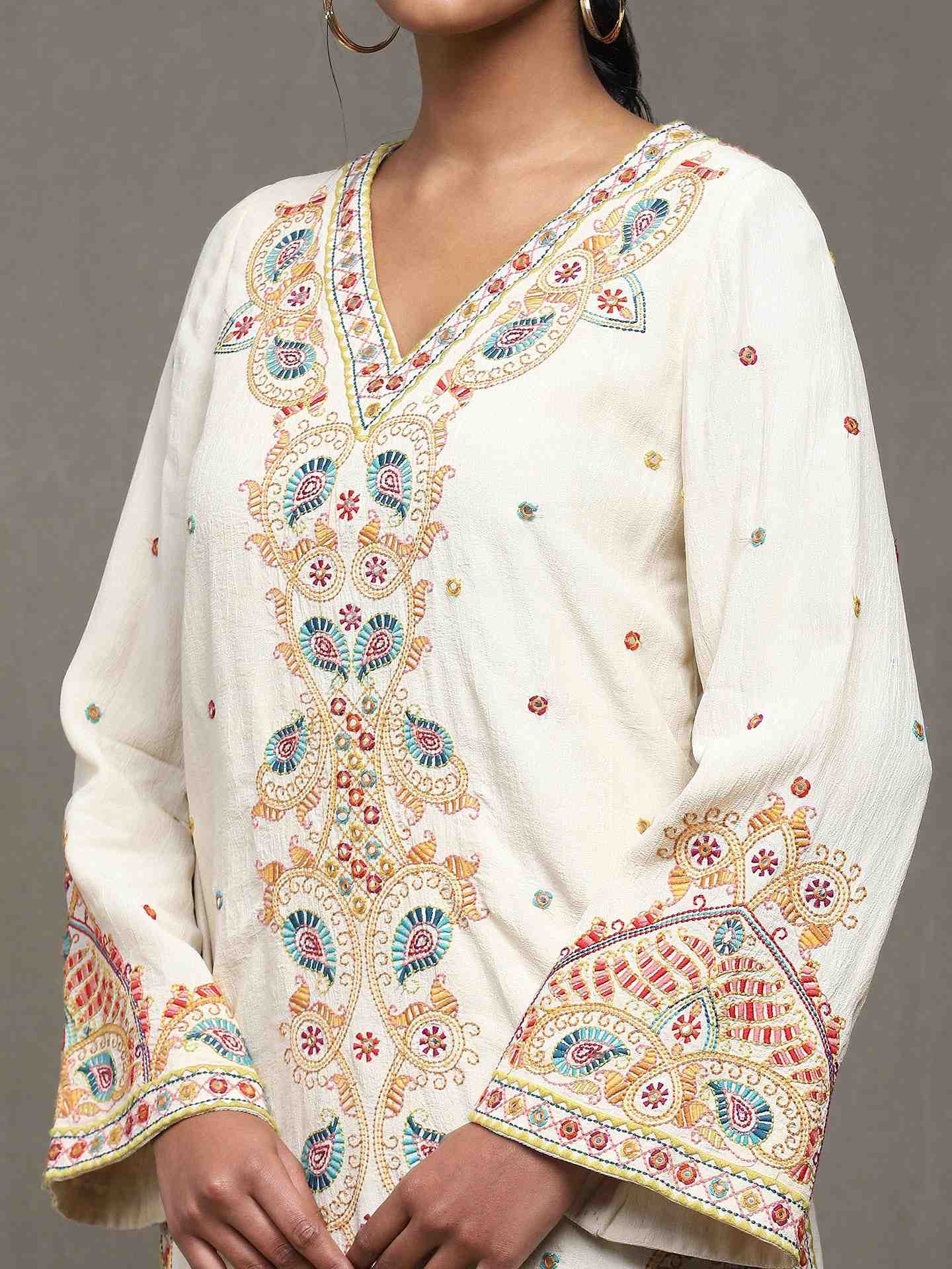 White Kantha Sharara Suit