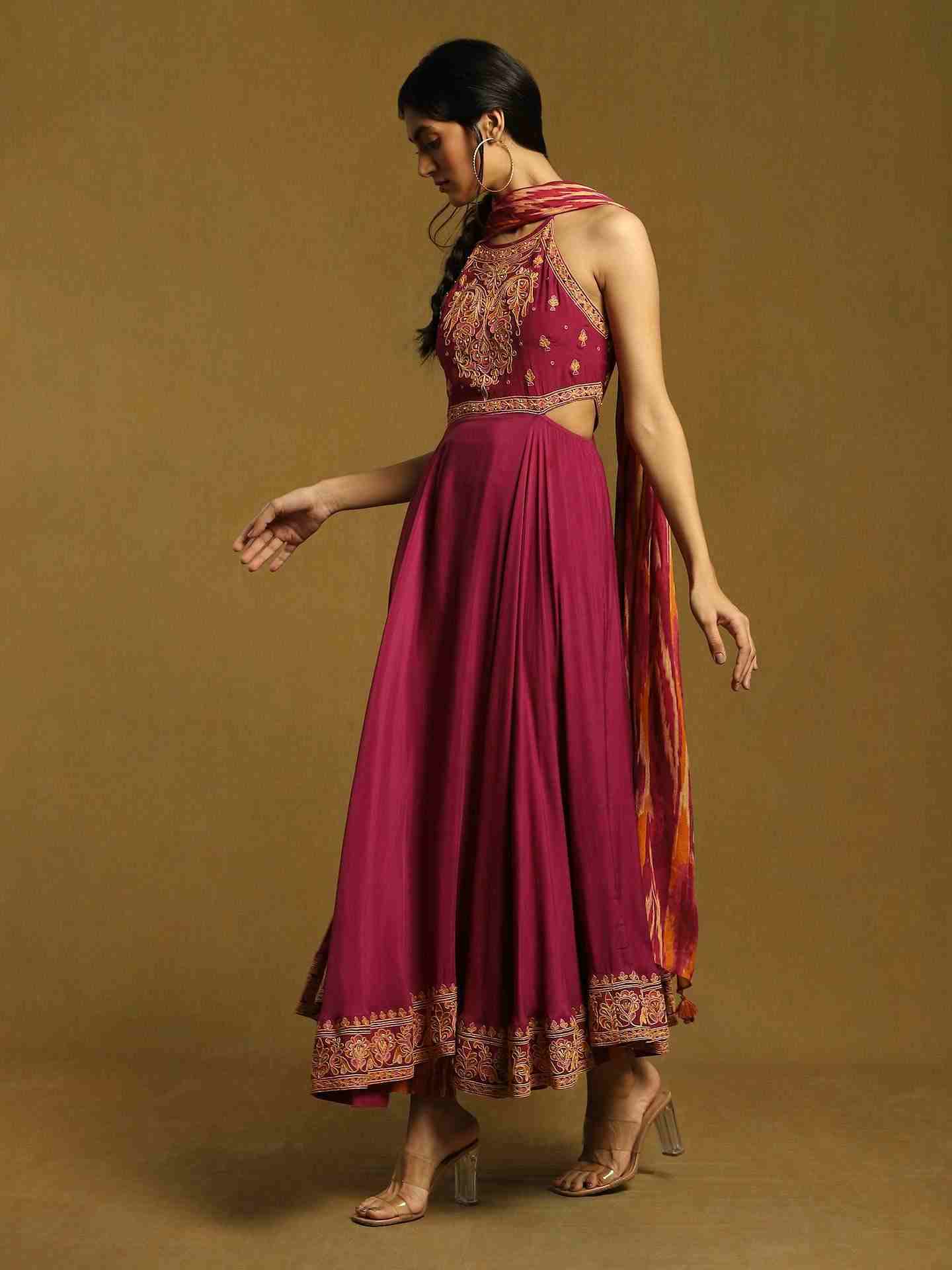 Purple Ikat Anarkali Suit Set