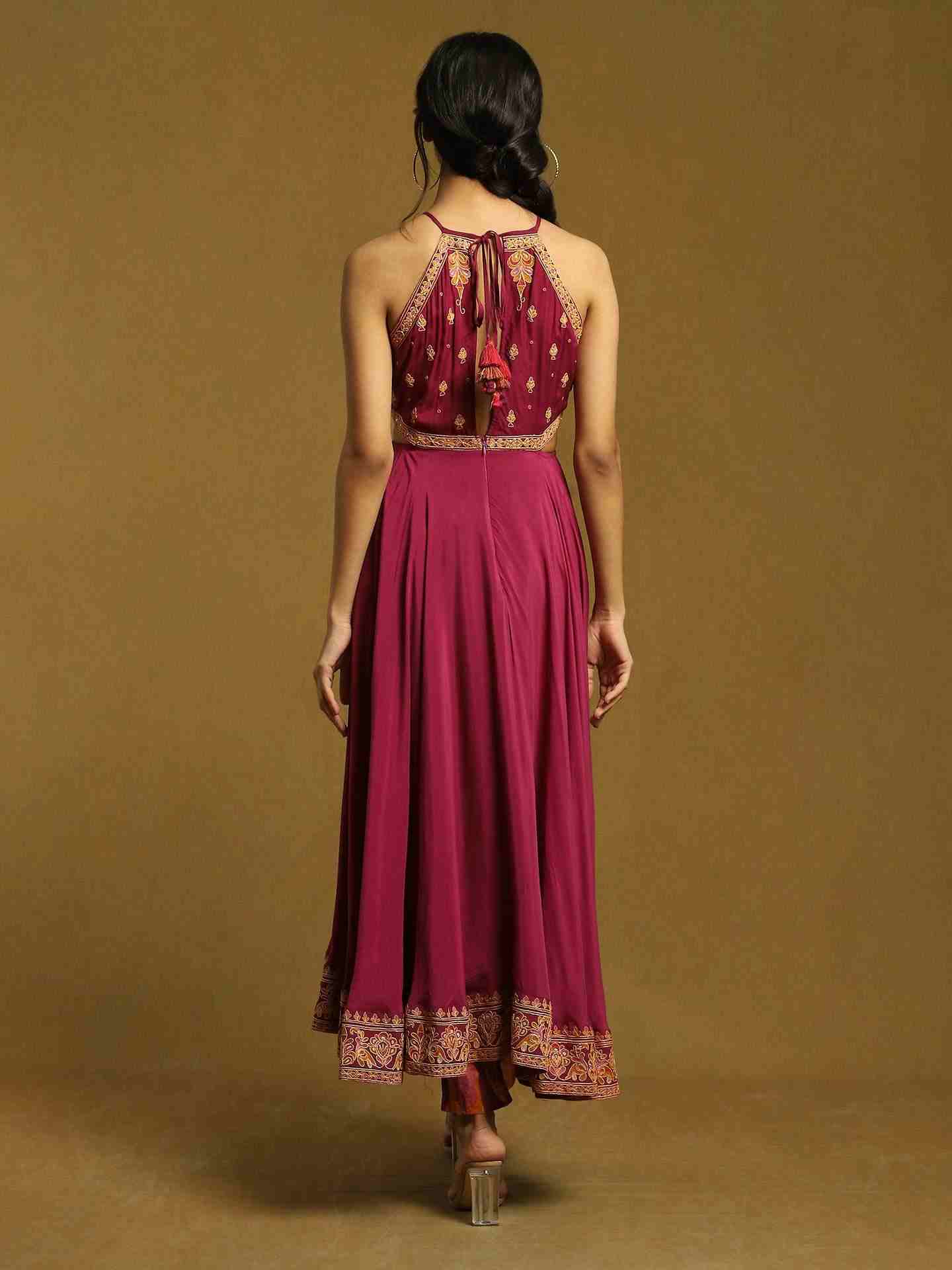 Purple Ikat Anarkali Suit Set