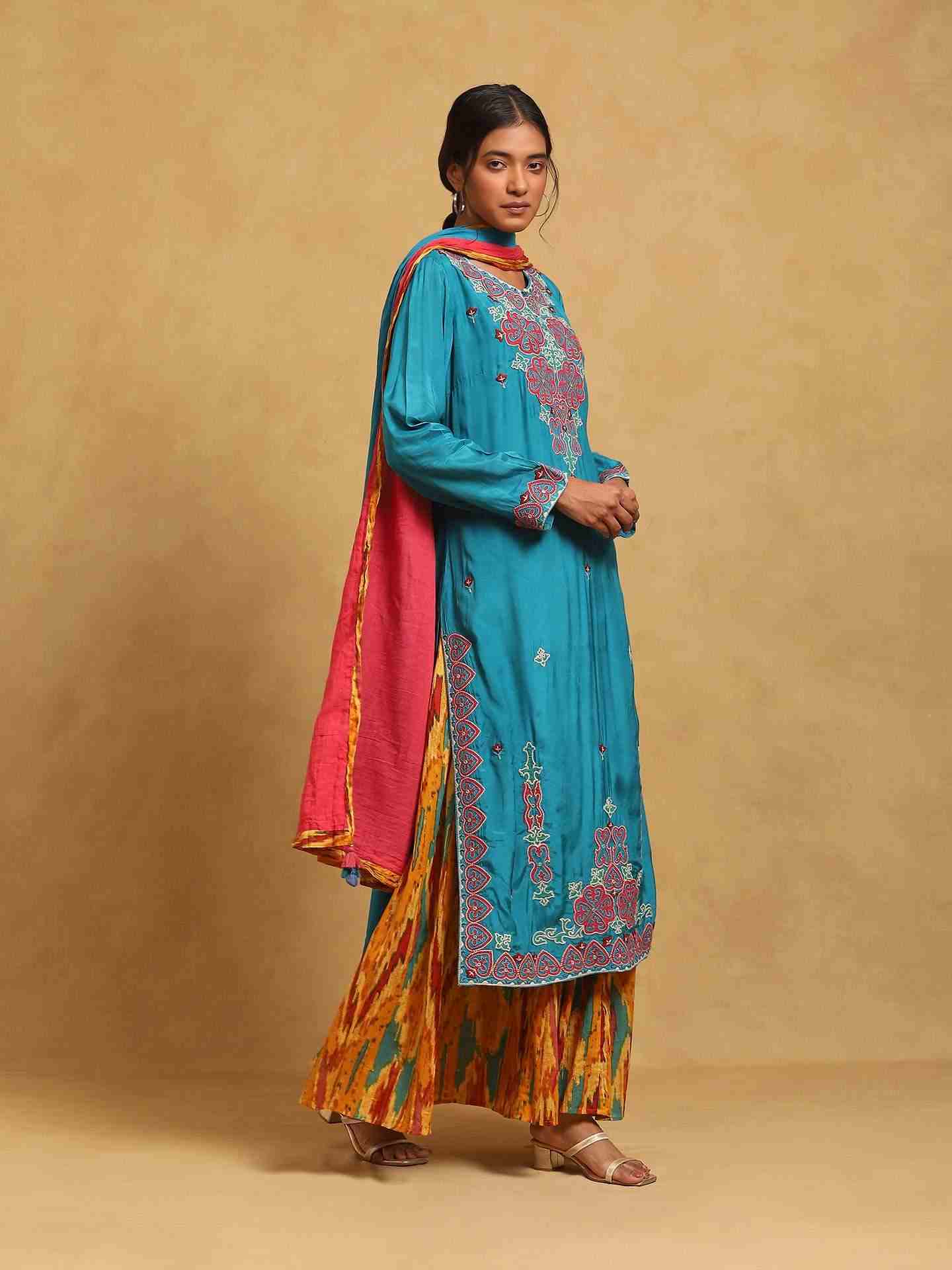 Teal Parvaz Suit Set