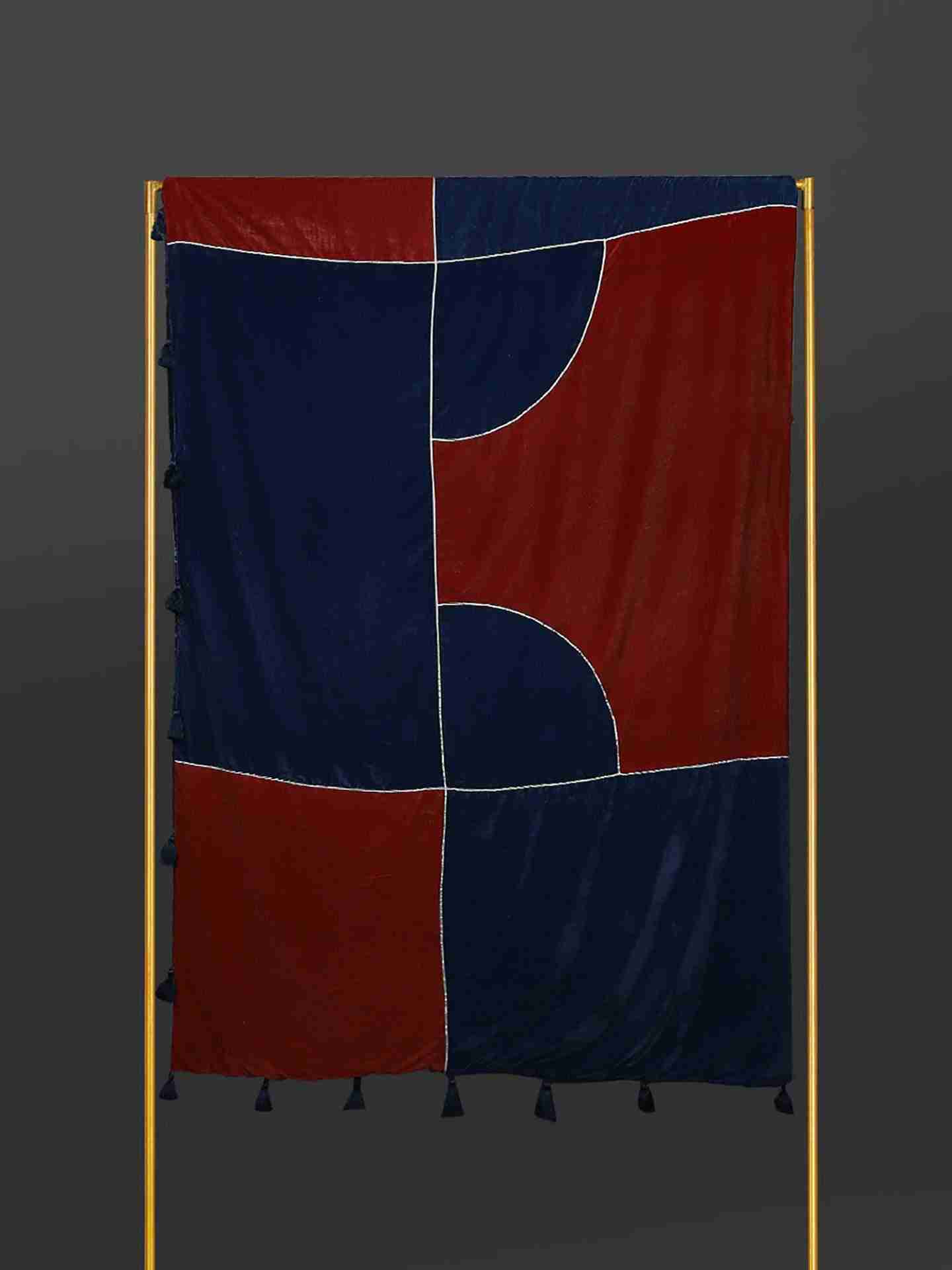 Blue & Red Amer Fort Velvet Bed Cover