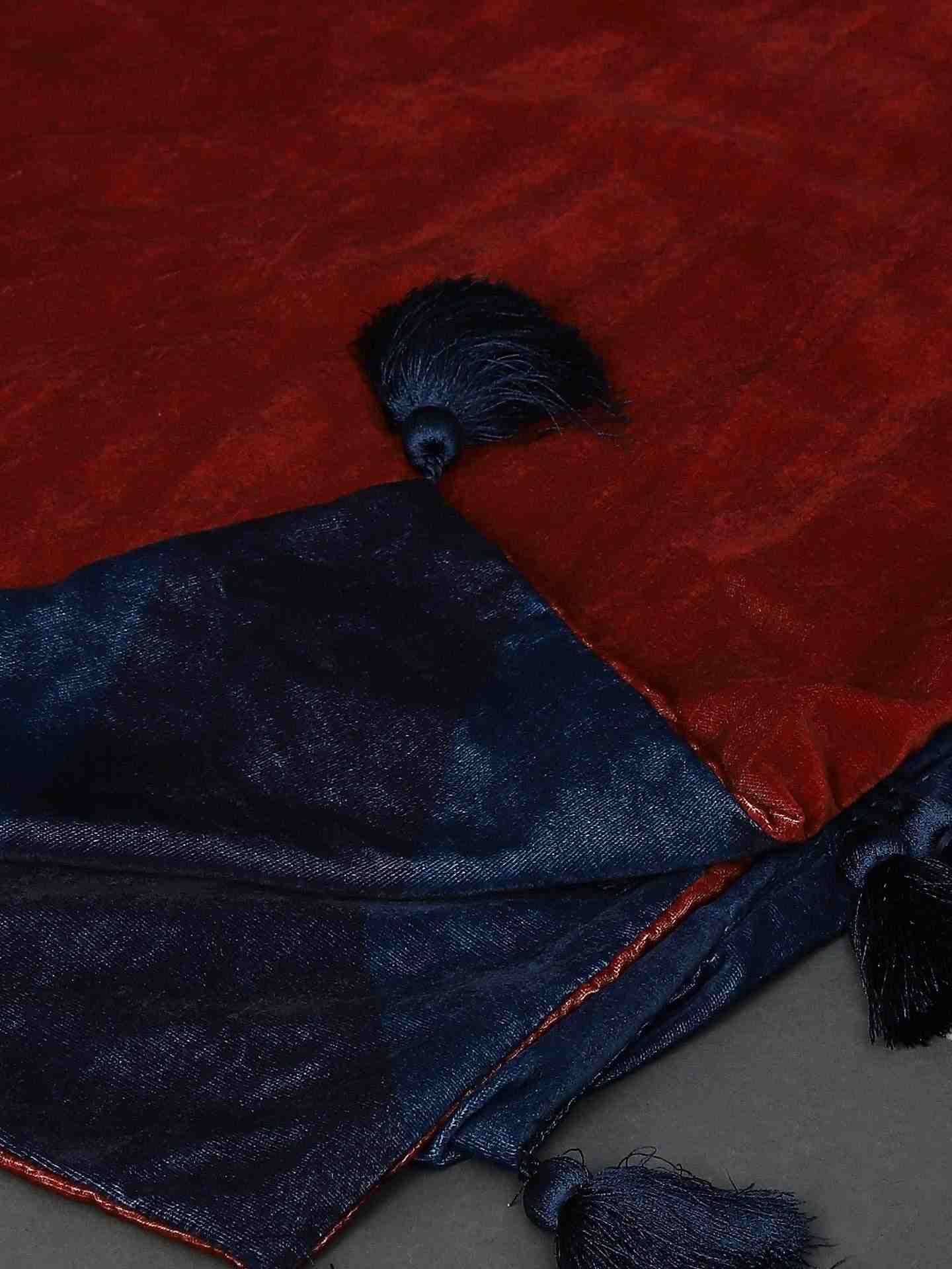 Blue & Red Amer Fort Velvet Bed Cover