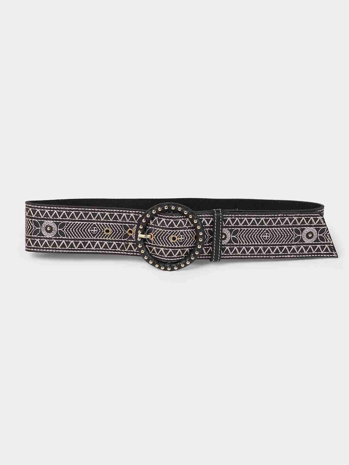 Blue Pichwai Leather Waist Belt