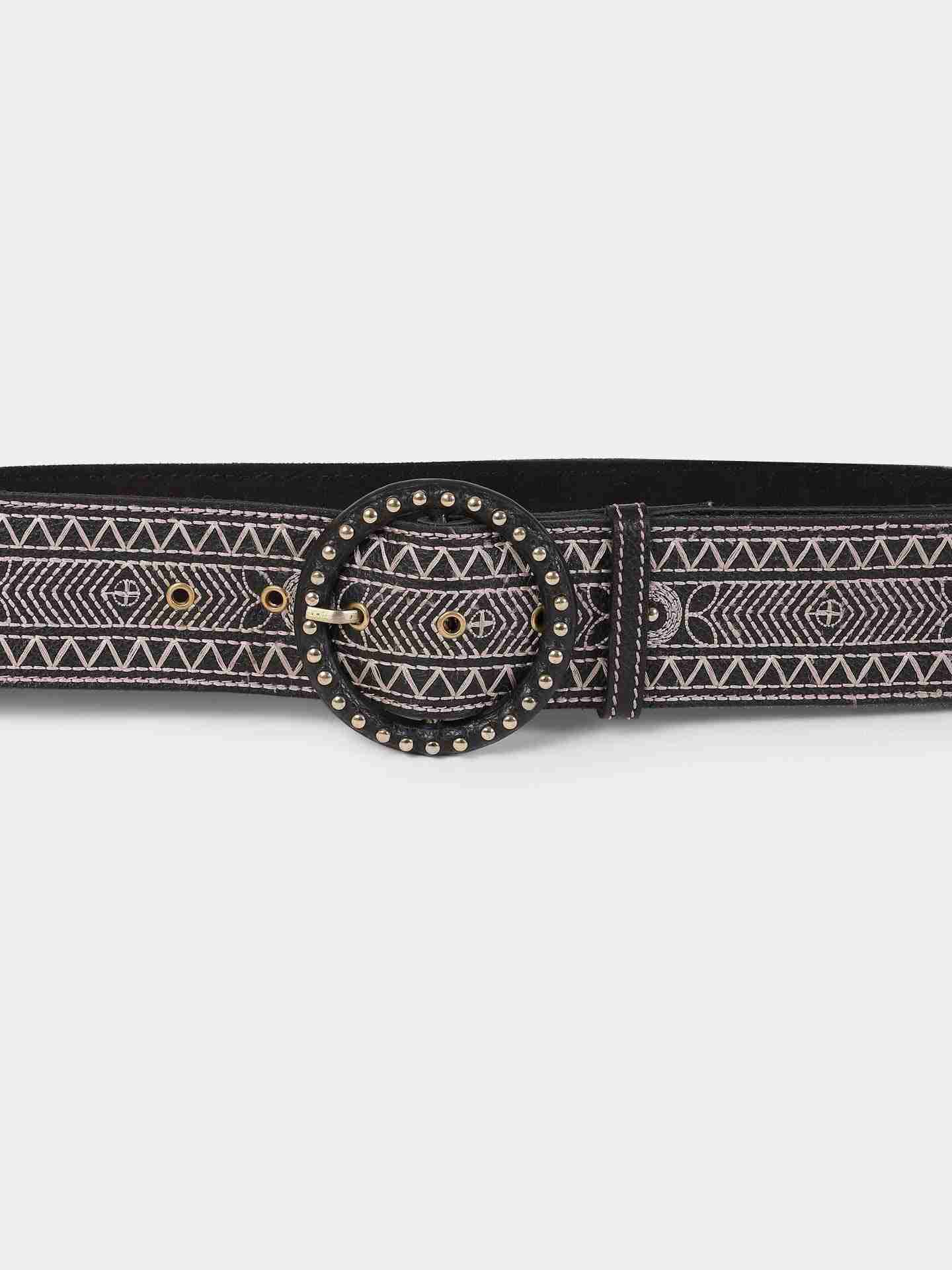 Blue Pichwai Leather Waist Belt