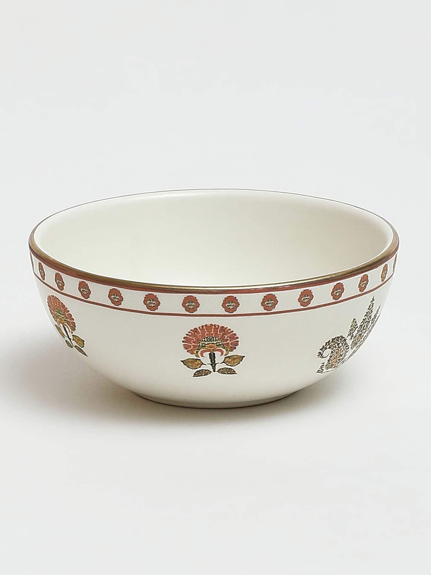 Beige Kashmiri Booti Serving Bowl
