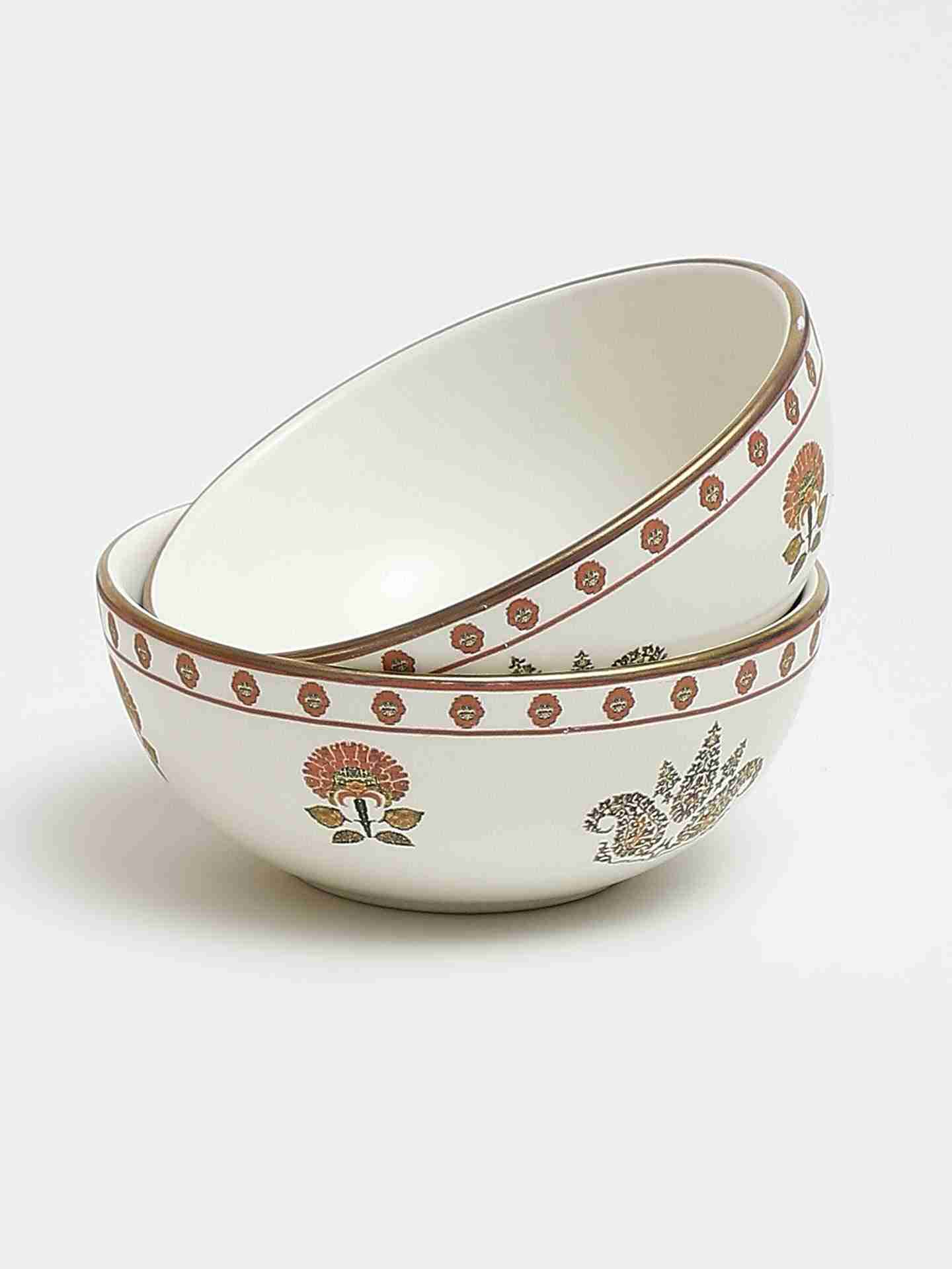 Beige Kashmiri Booti Katori (Set Of 2)