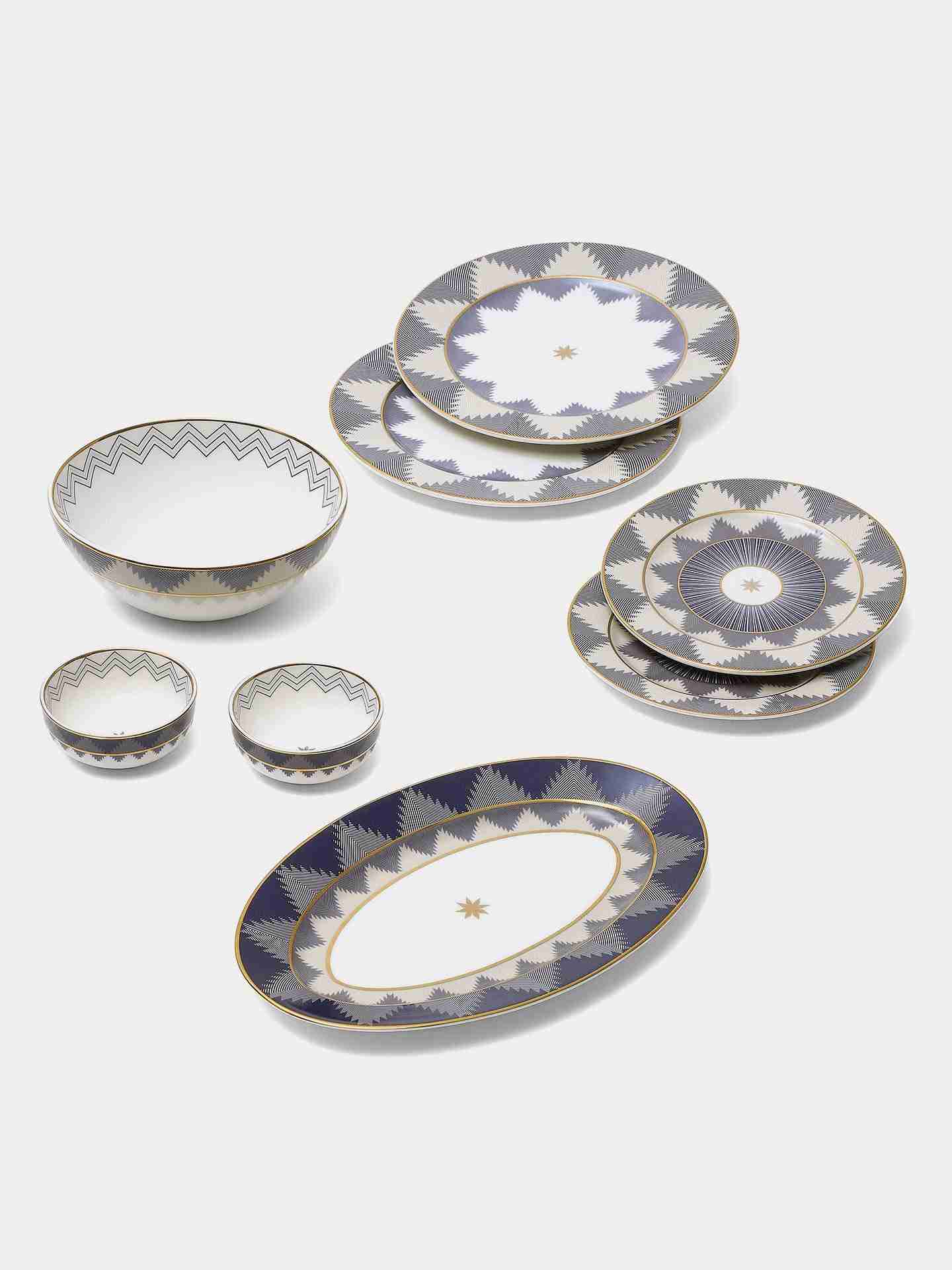 Gray & Blue Ikat Serving Bowl