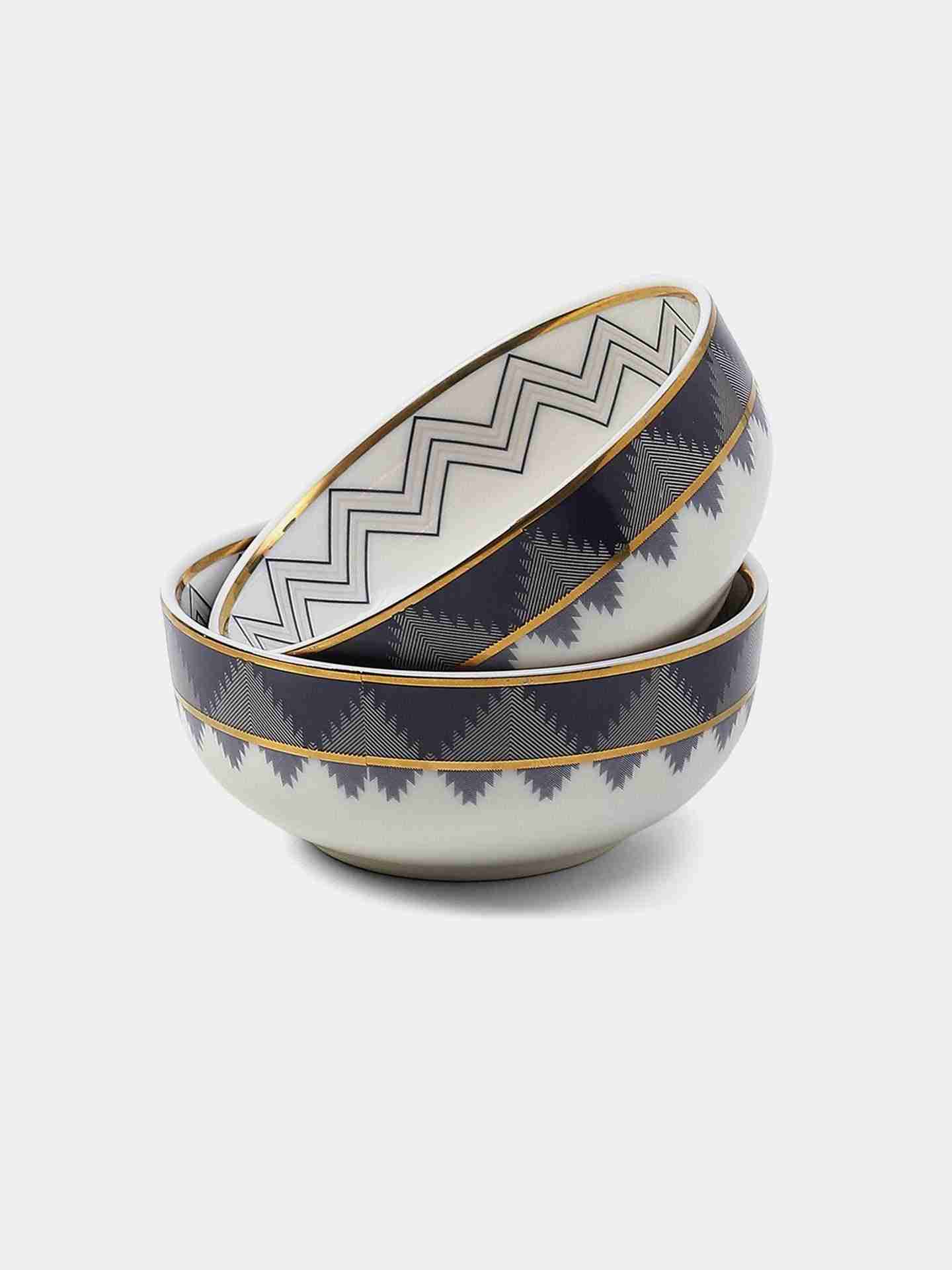 Gray & Blue Ikat Serving Bowl