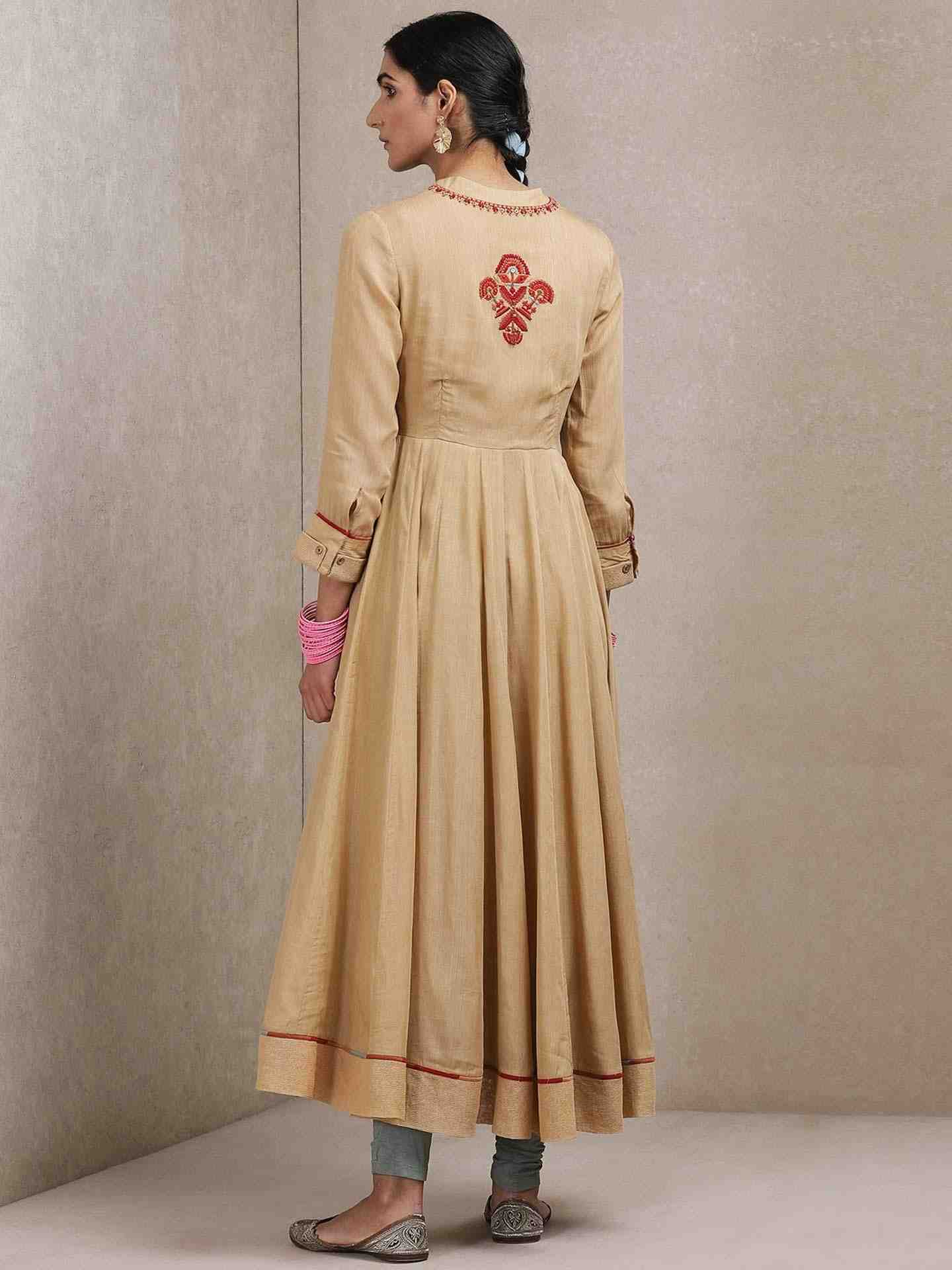 Beige Shikaina Solid Anarkali Suit Set