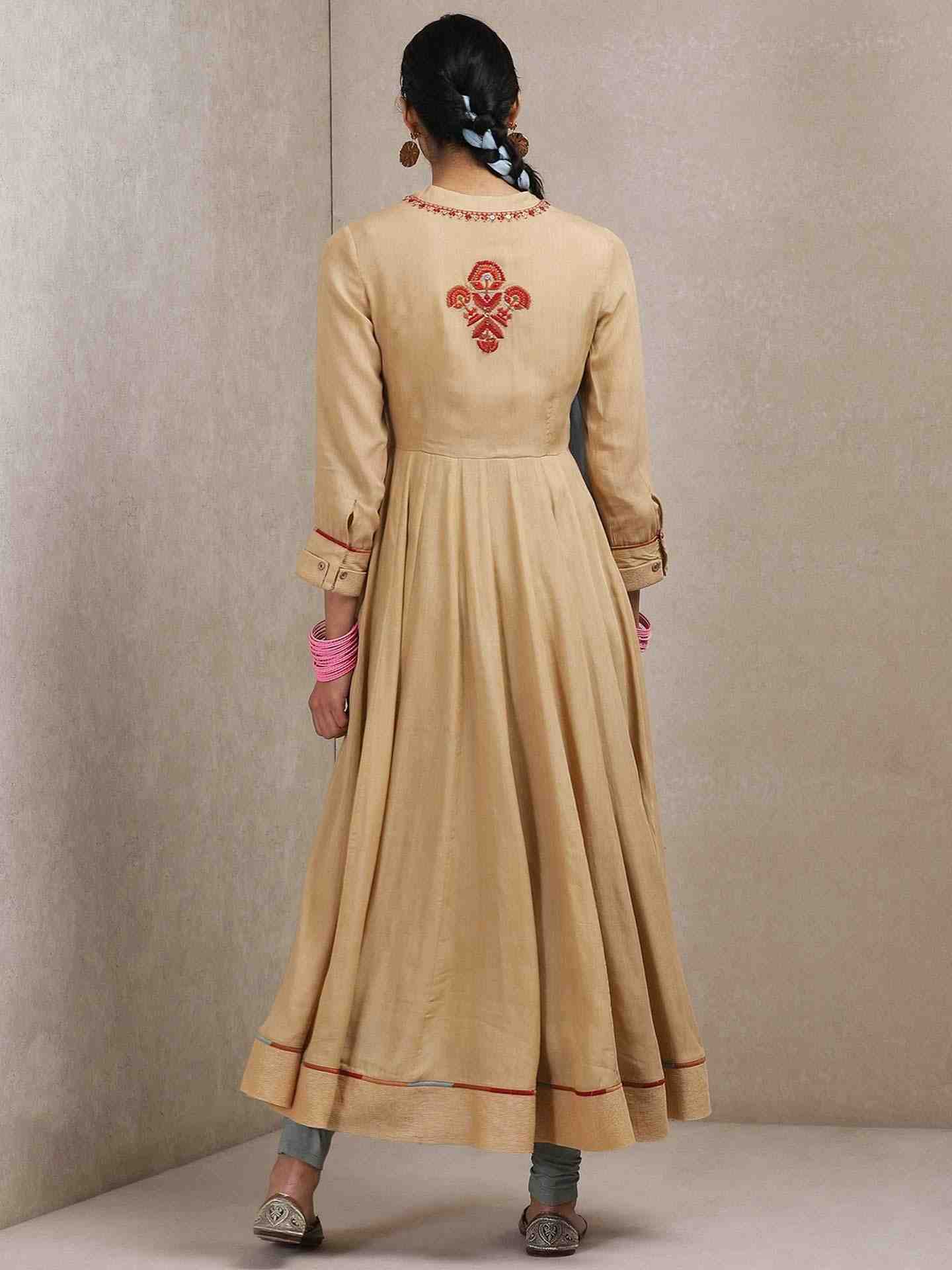 Beige Shikaina Solid Anarkali Suit Set