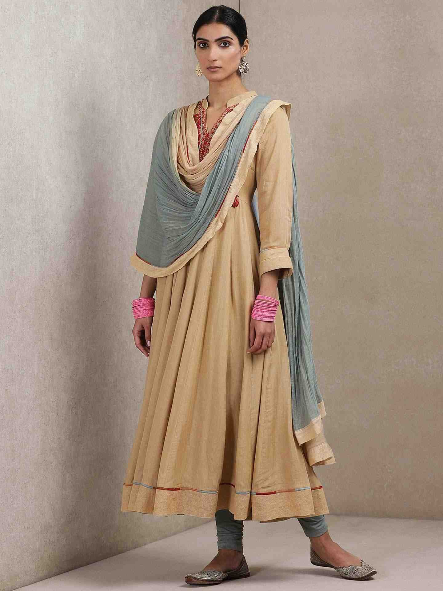 Beige Shikaina Solid Anarkali Suit Set