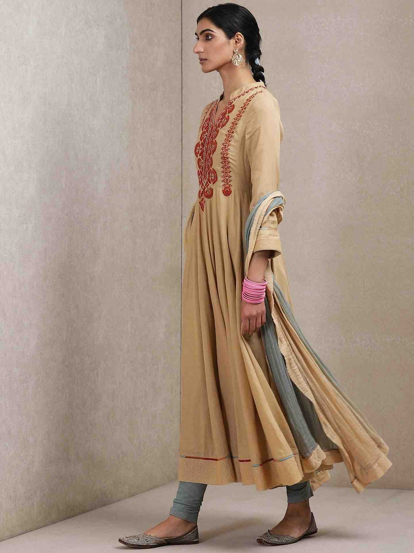 Beige Shikaina Solid Anarkali Suit Set