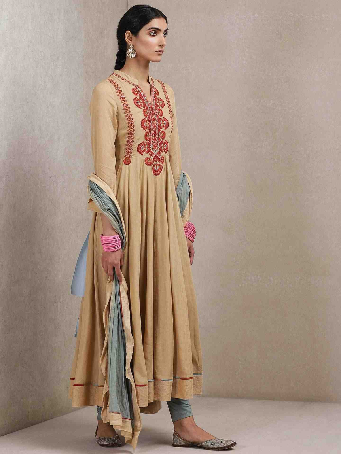 Beige Shikaina Solid Anarkali Suit Set