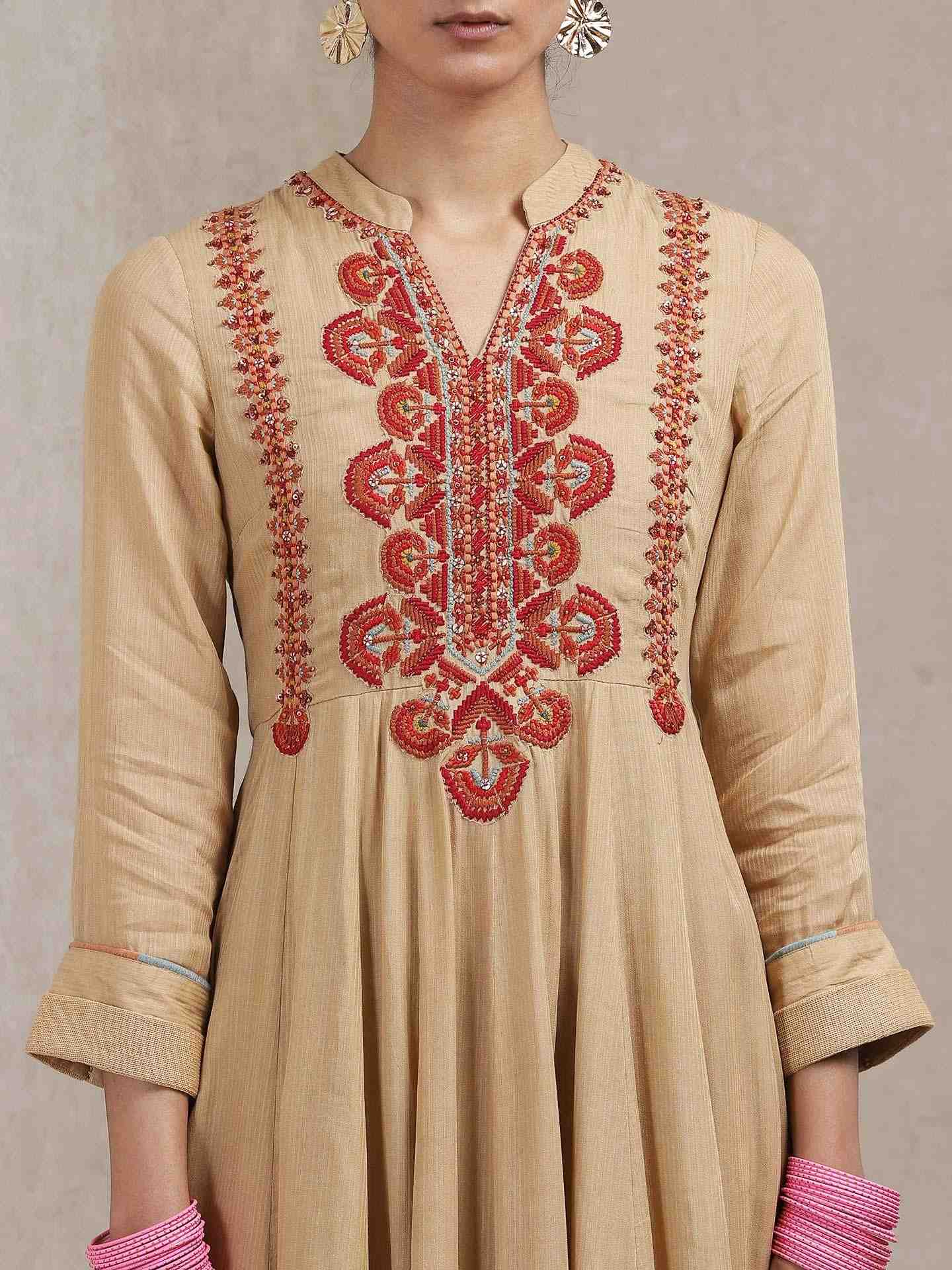 Beige Shikaina Solid Anarkali Suit Set