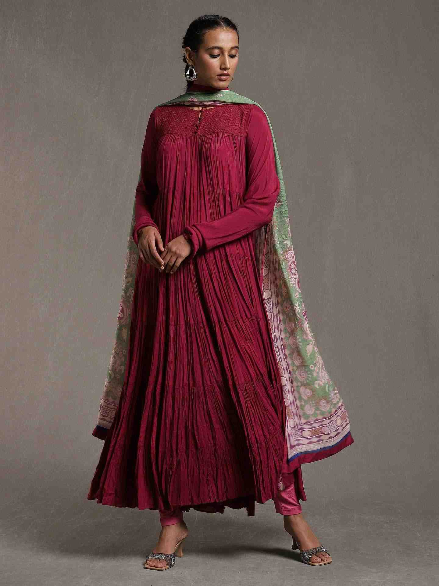 Purple Erham Anarkali Suit Set