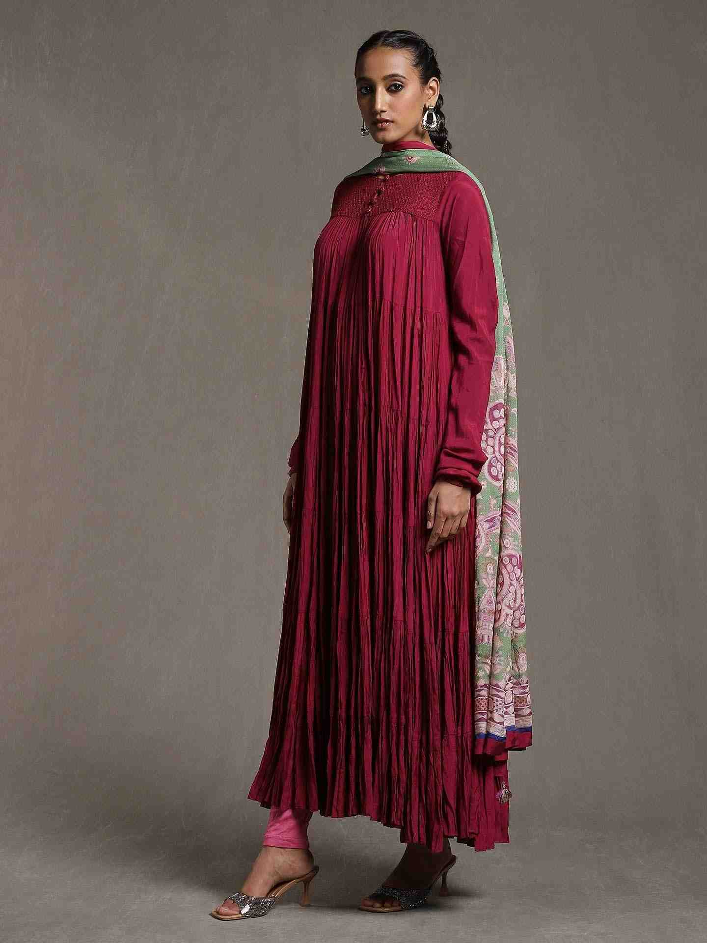 Purple Erham Anarkali Suit Set